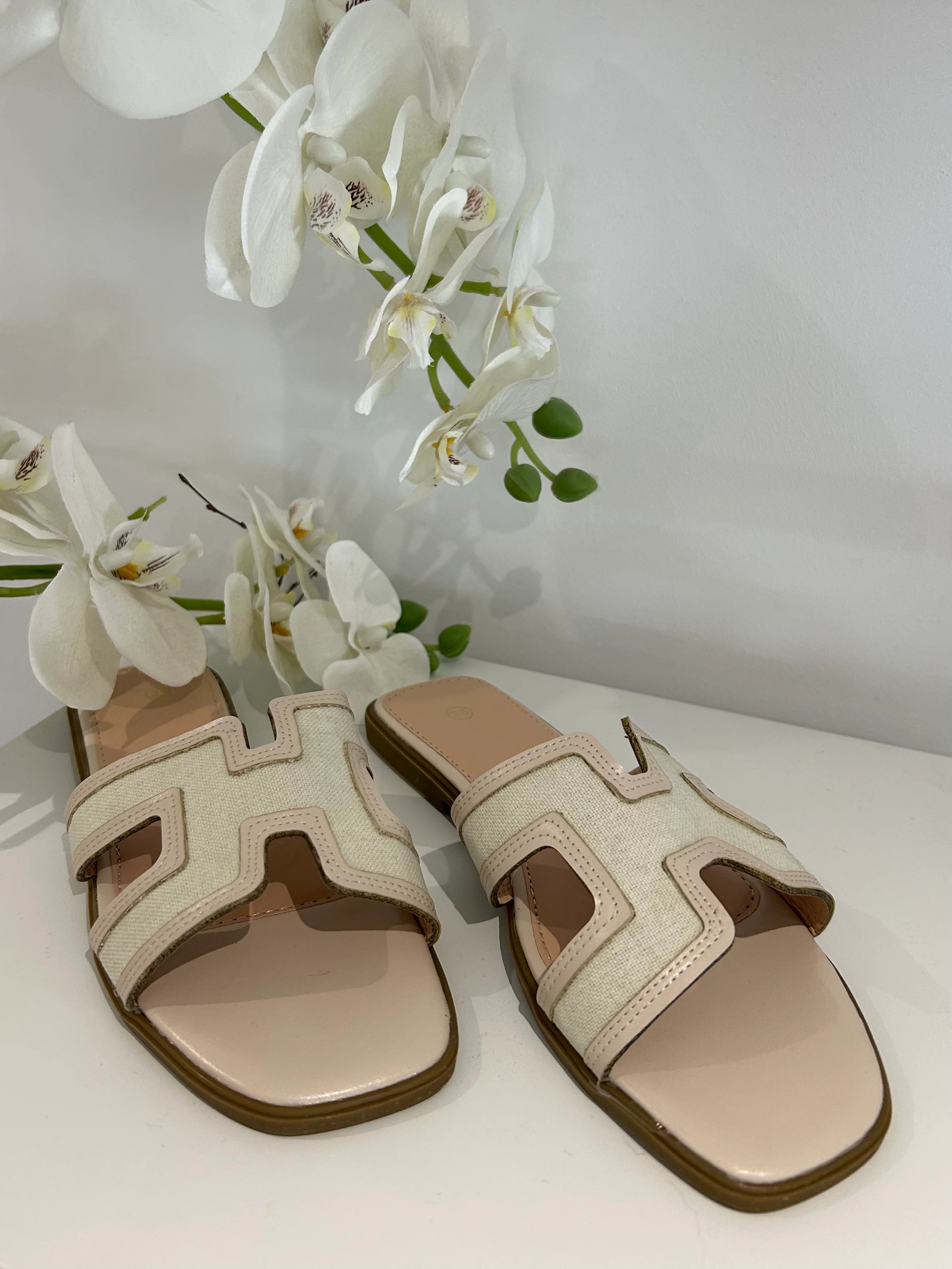 Block Canvas Faux Leather Trim Slider Style Sandal (2 Colours) - Image 3