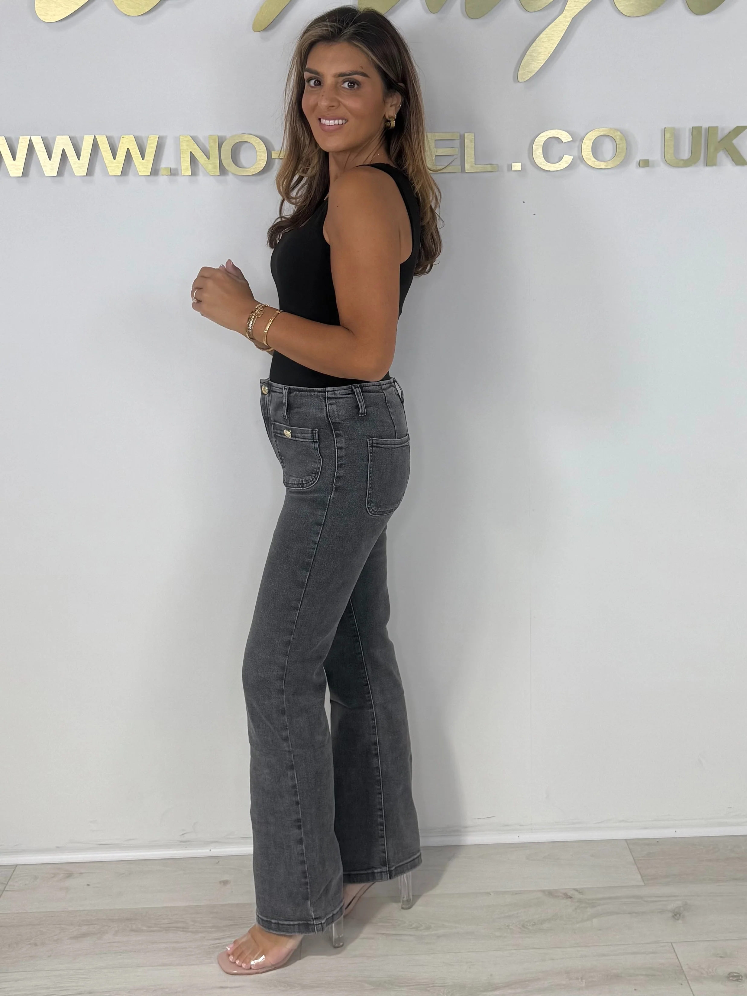 Front Pocket Gold Button Detailing Straight Leg Jeans (2 Colours) - Image 3