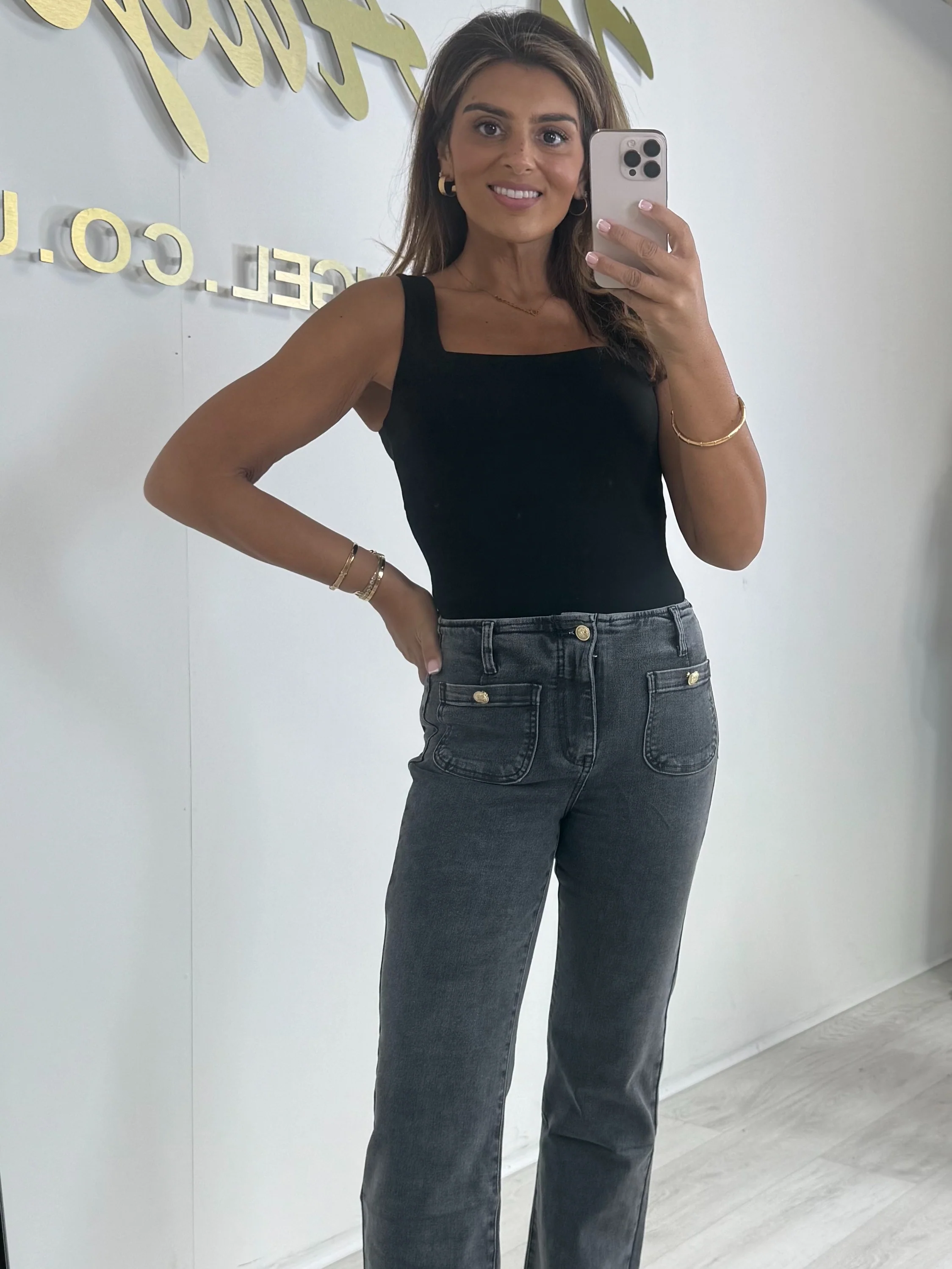 Front Pocket Gold Button Detailing Straight Leg Jeans (2 Colours) - Image 5