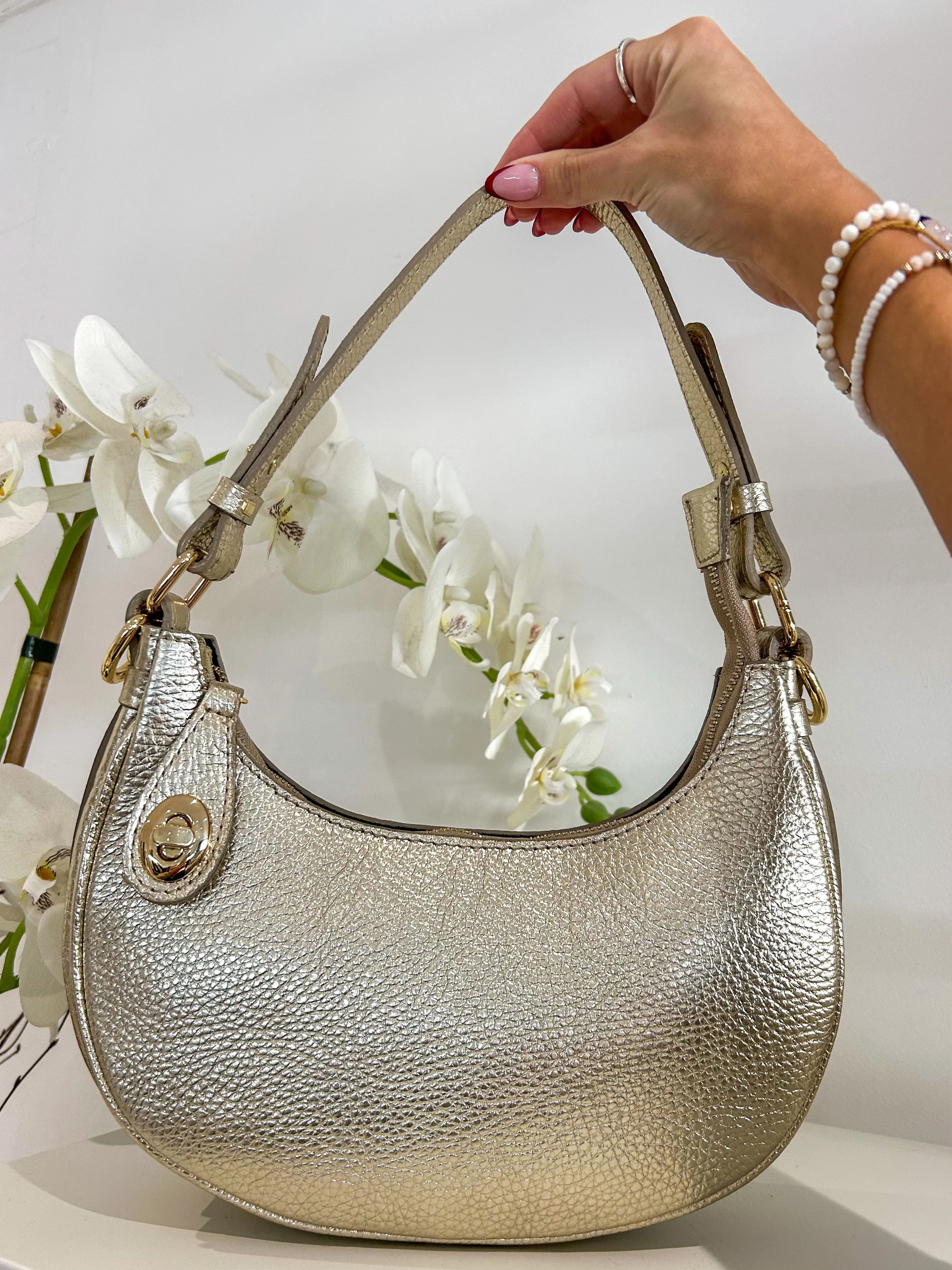 Genuine Leather Gold Detail Hardware Shoulder Bag (5 Colours) - Image 5