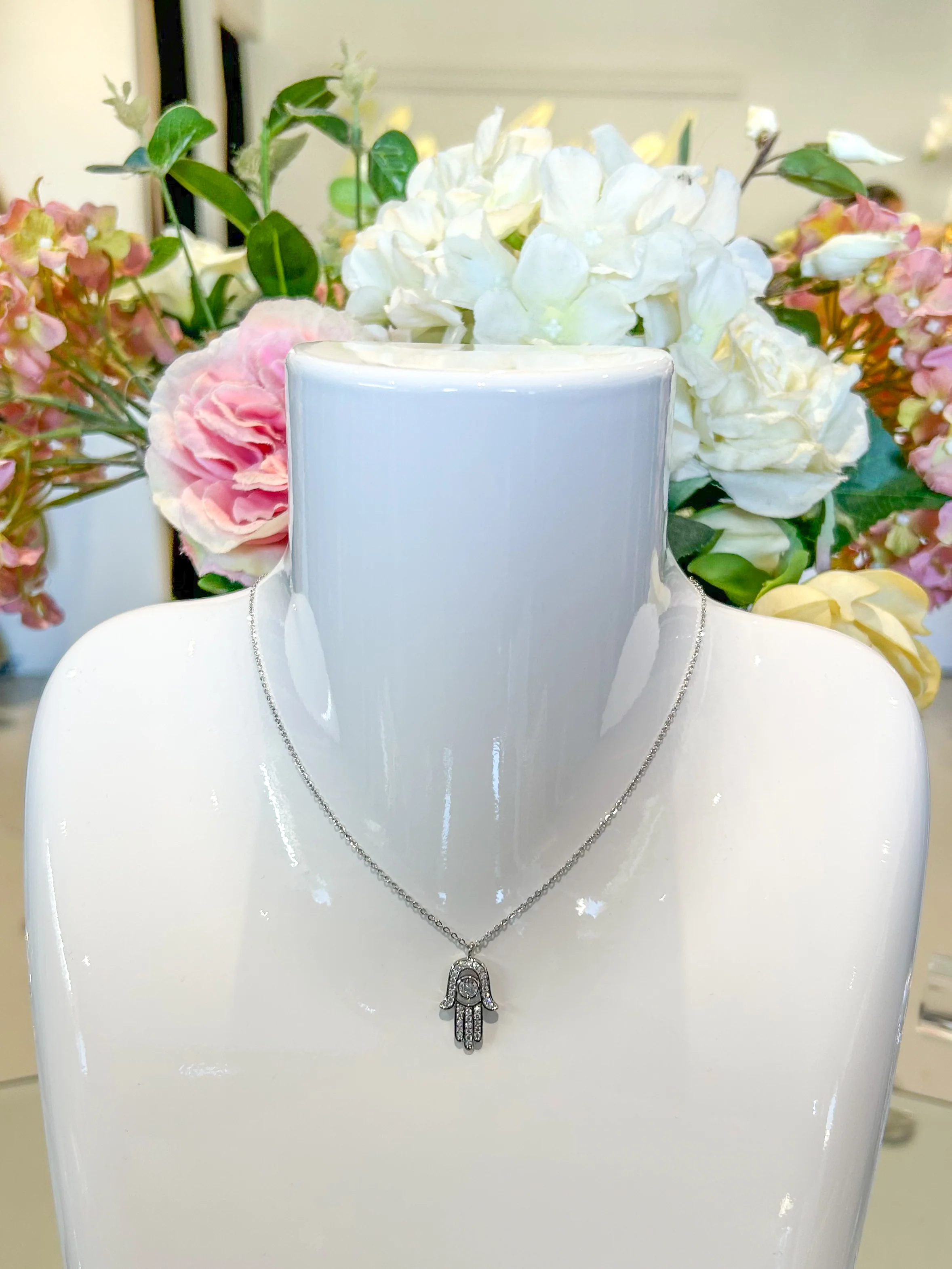 Fatima Hamsa Hand Diamante Necklace (2 Colours) - Image 3