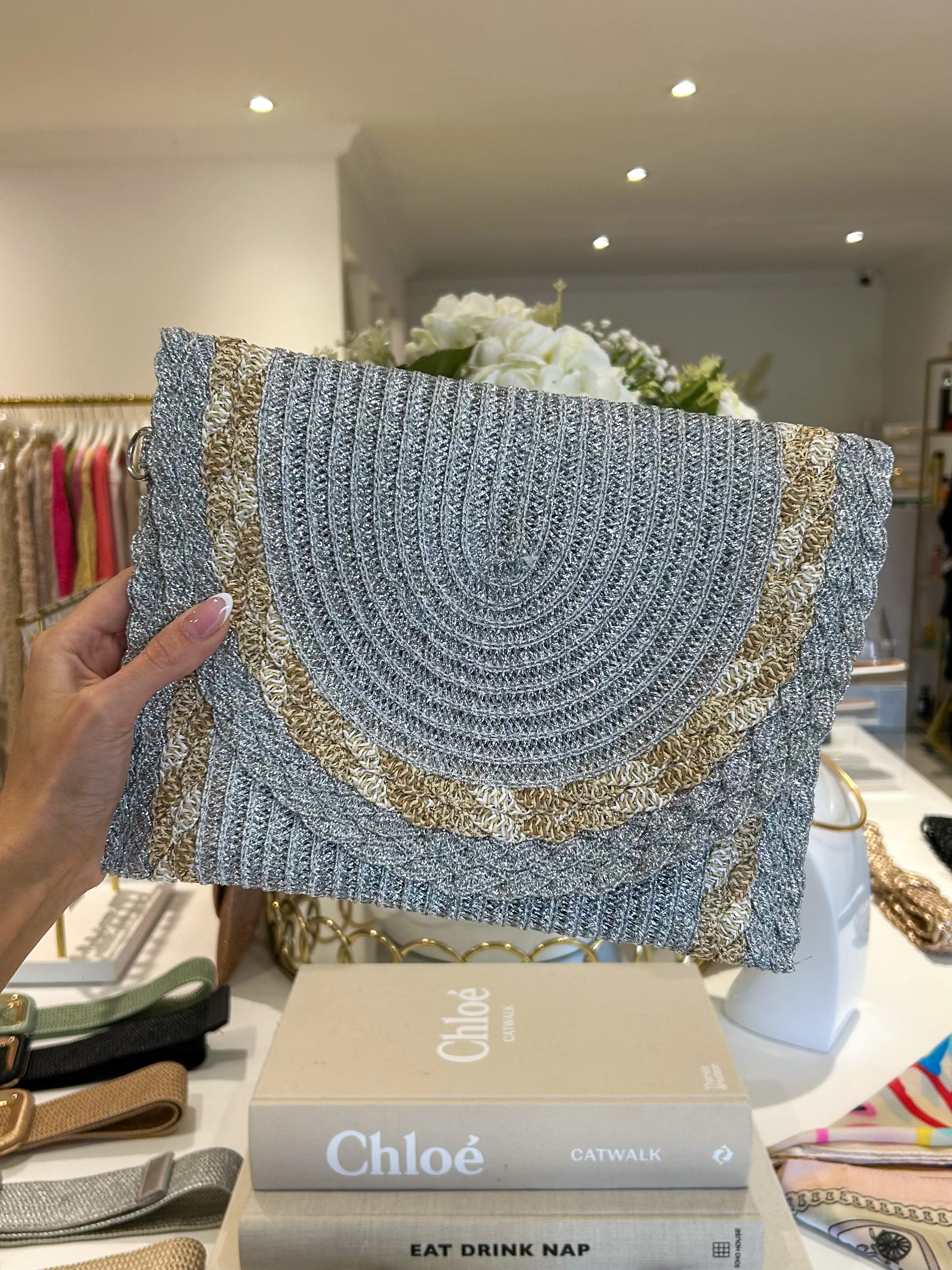 Gold Fleck Woven Plaited Clutch Bag (3 Colours) - Image 6