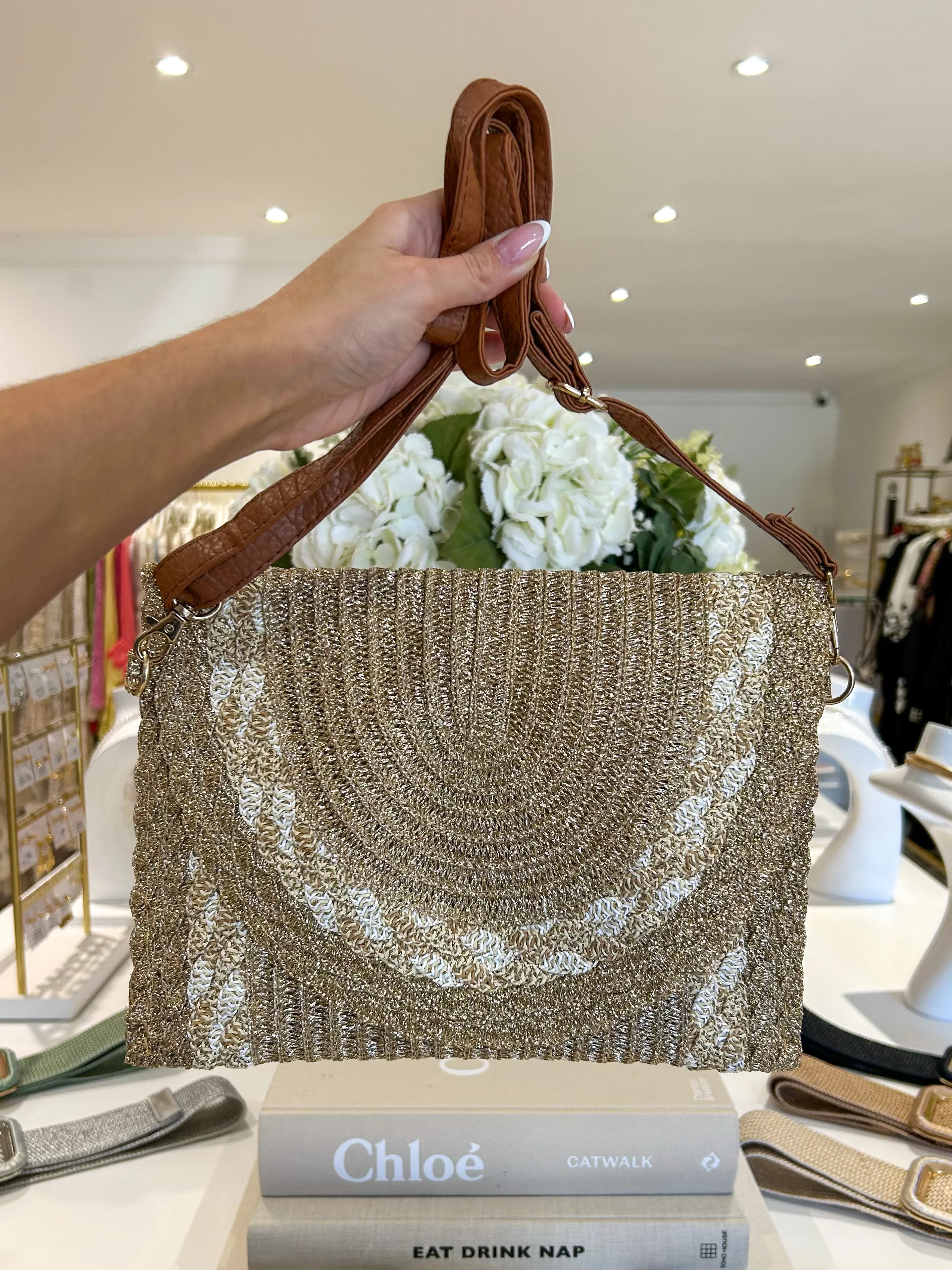 Gold Fleck Woven Plaited Clutch Bag (3 Colours) - Image 7