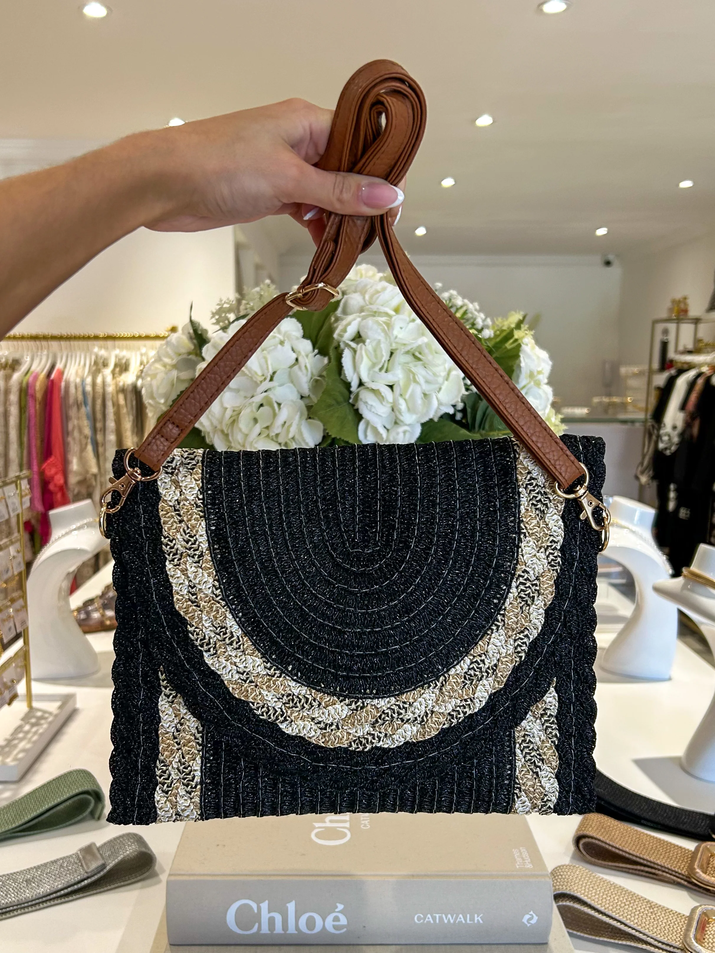 Gold Fleck Woven Plaited Clutch Bag (3 Colours) - Image 8