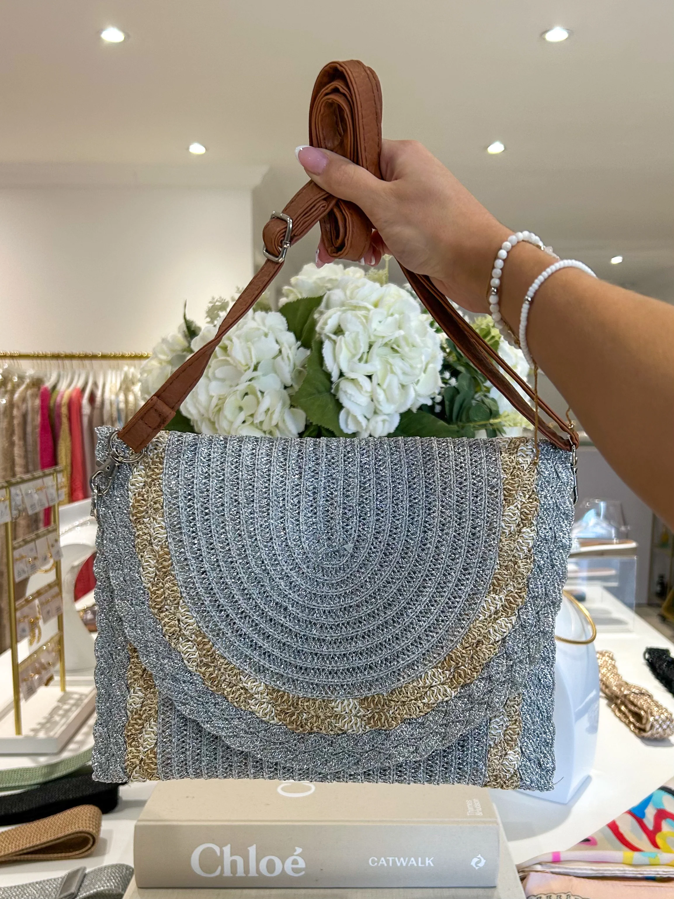 Gold Fleck Woven Plaited Clutch Bag (3 Colours) - Image 9