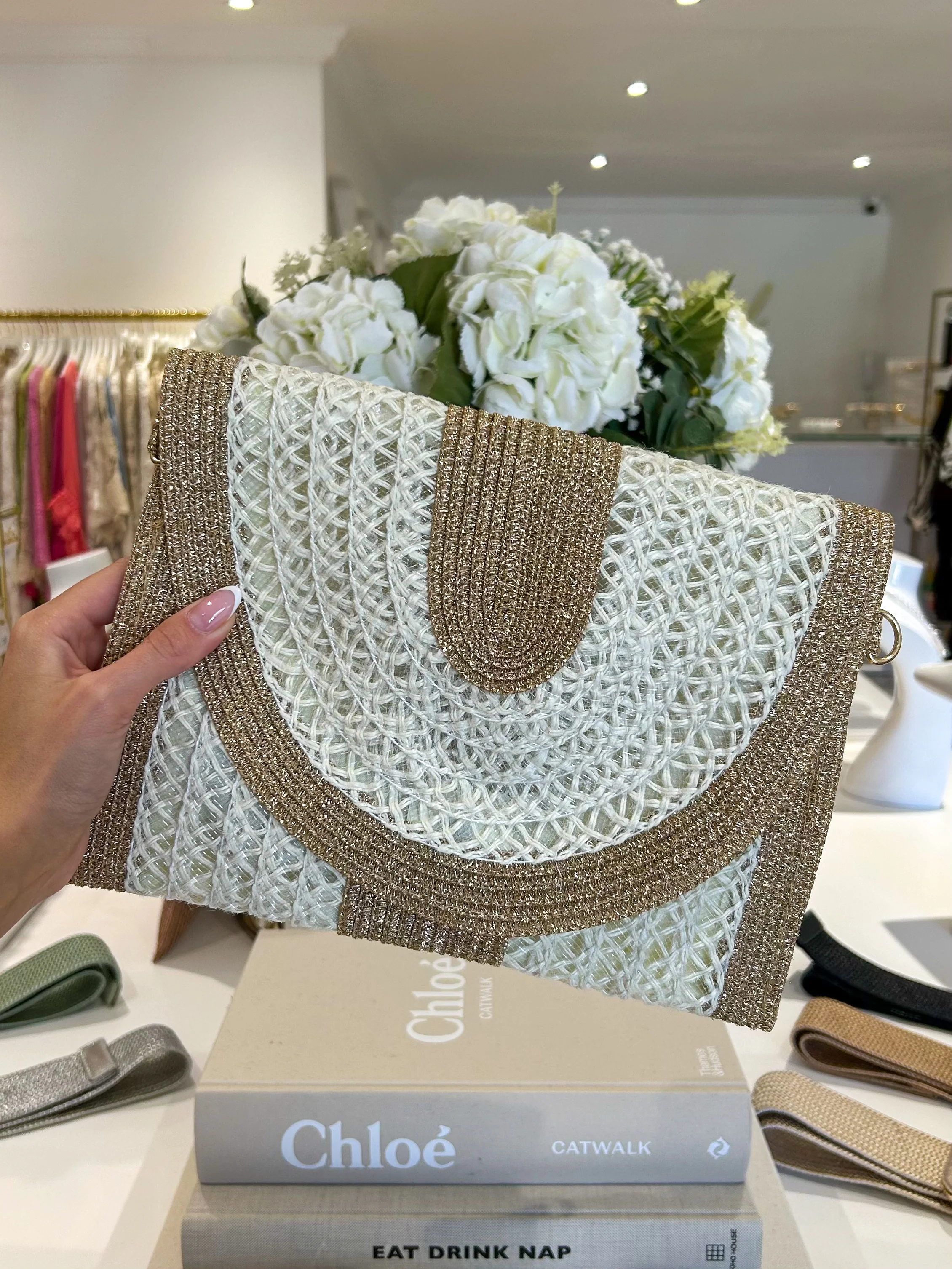 Gold Fleck Woven Trim Clutch Bag (2 Colours) - Image 3