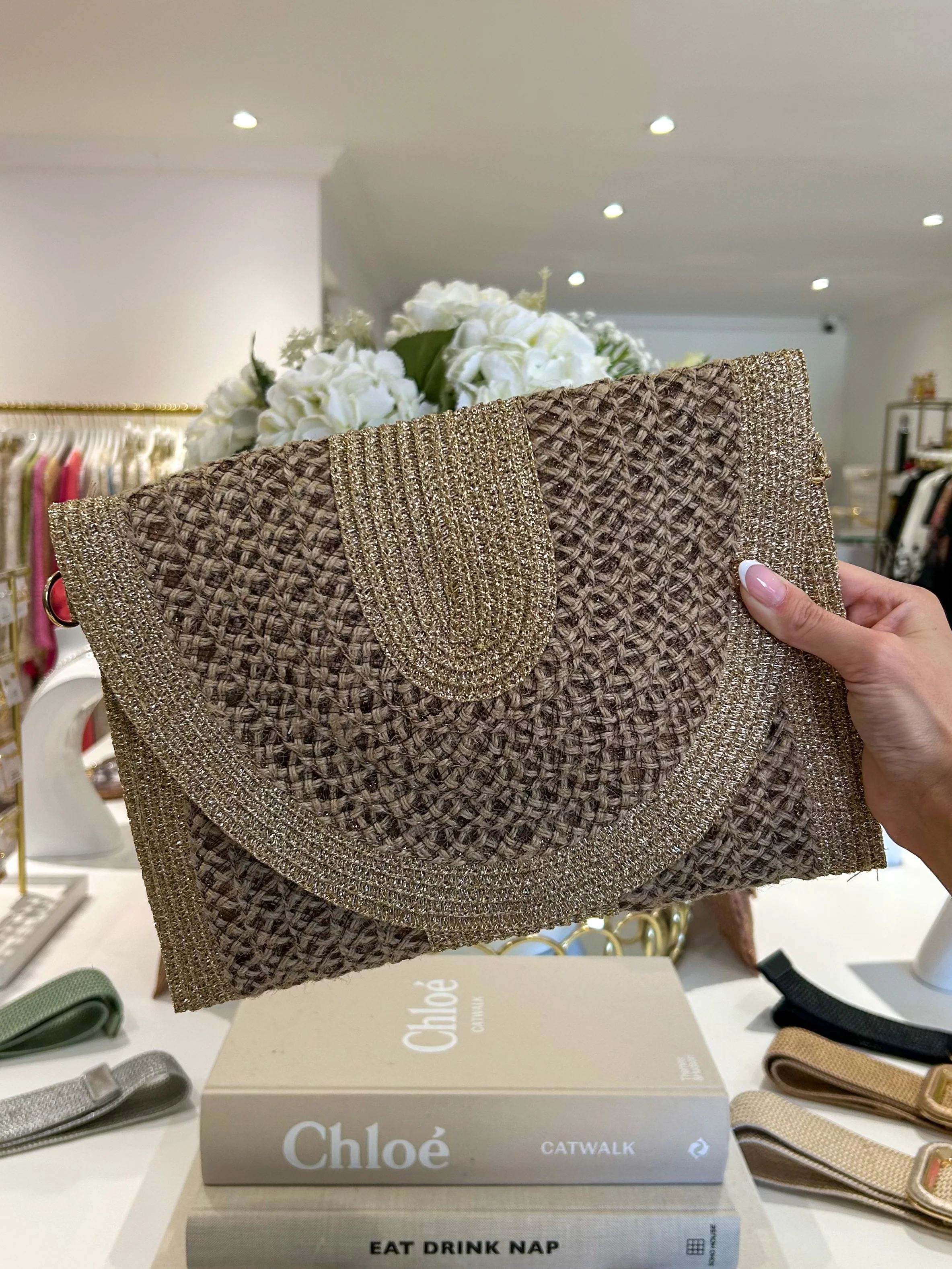 Gold Fleck Woven Trim Clutch Bag (2 Colours) - Image 4