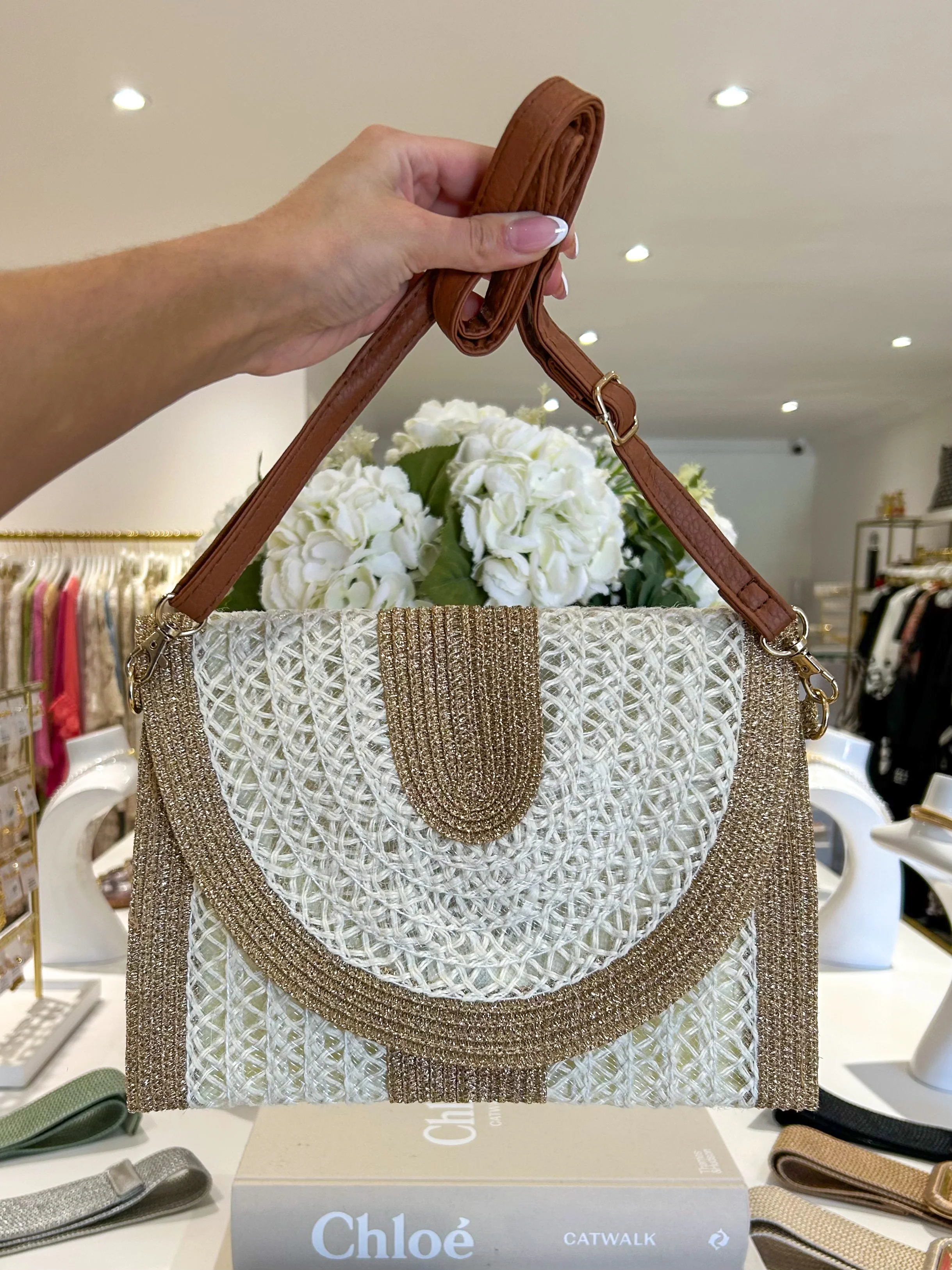 Gold Fleck Woven Trim Clutch Bag (2 Colours) - Image 5