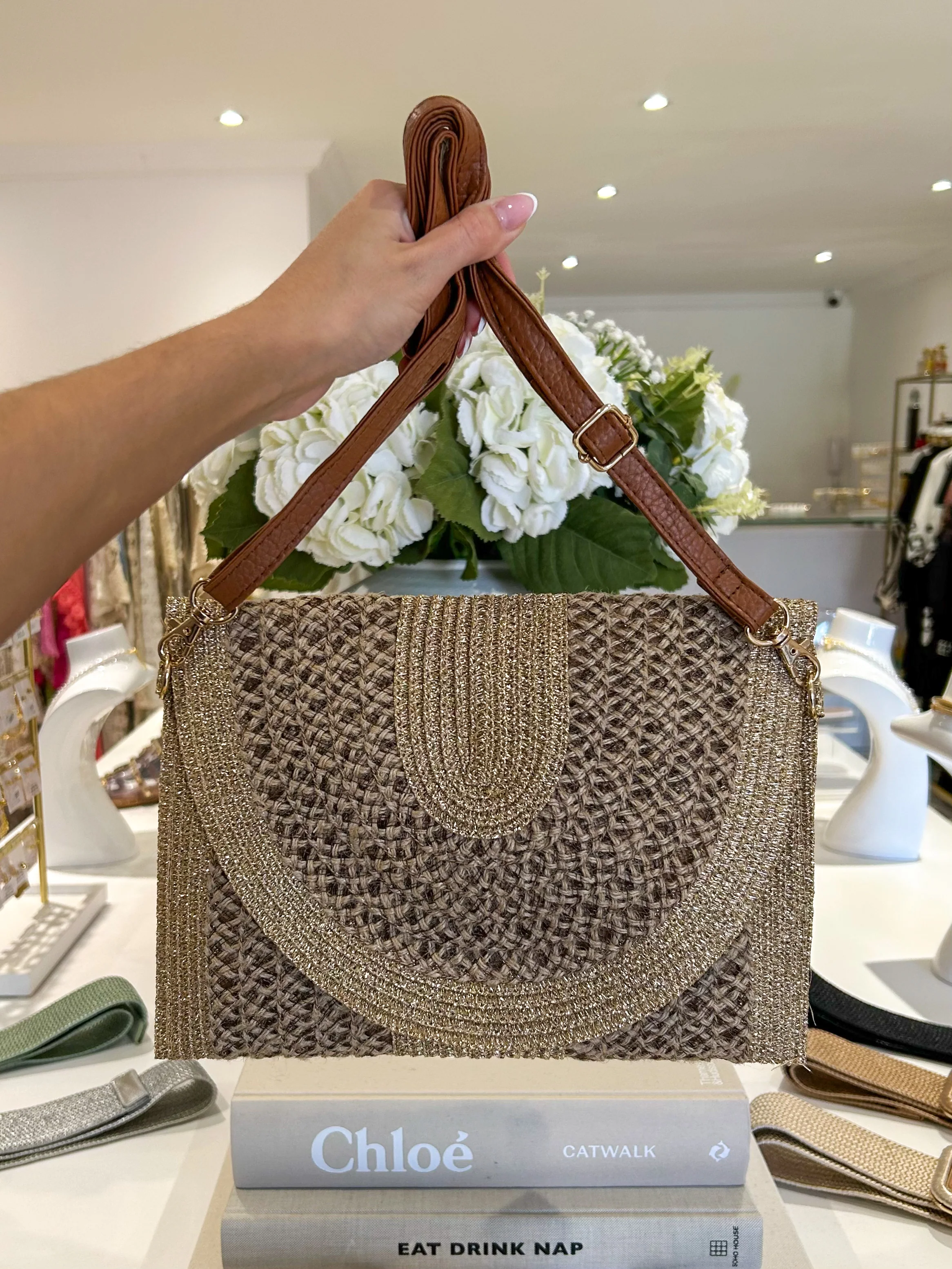 Gold Fleck Woven Trim Clutch Bag (2 Colours) - Image 6