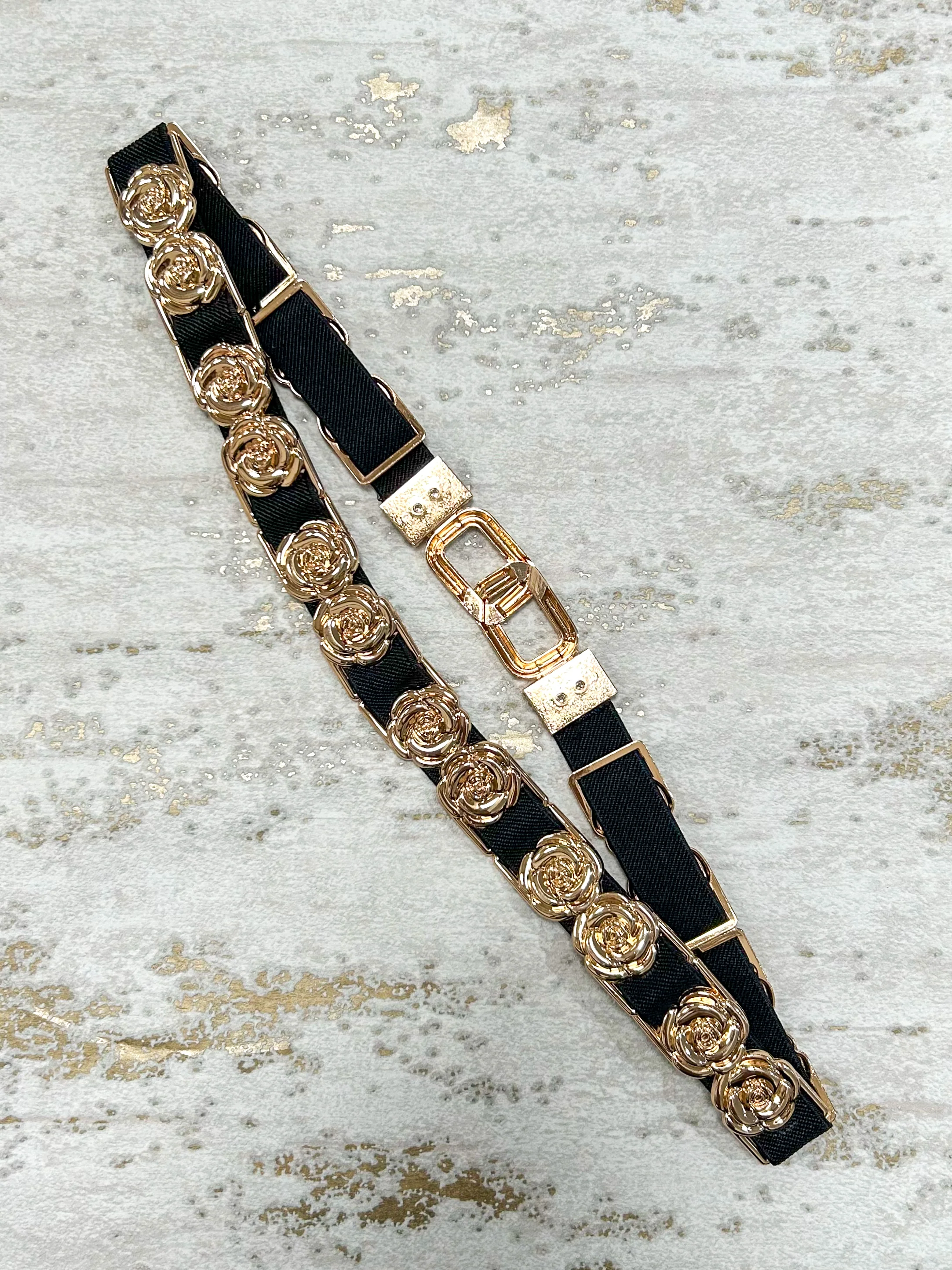 Gold Rose Detail Elasticated Belt - Image 3