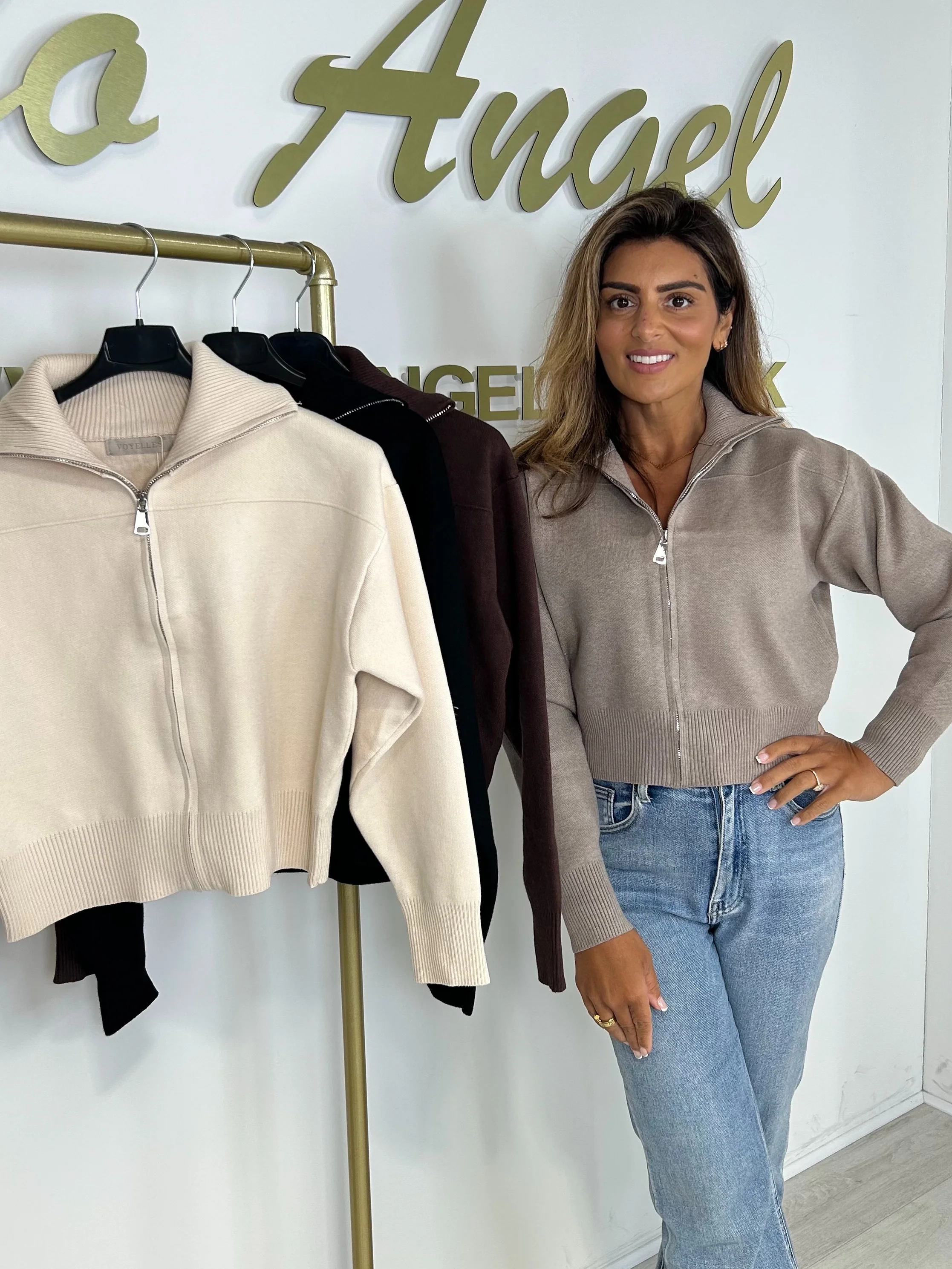 Knitted Funnel Neck Zip Up Jumper (4 Colours) - Image 9