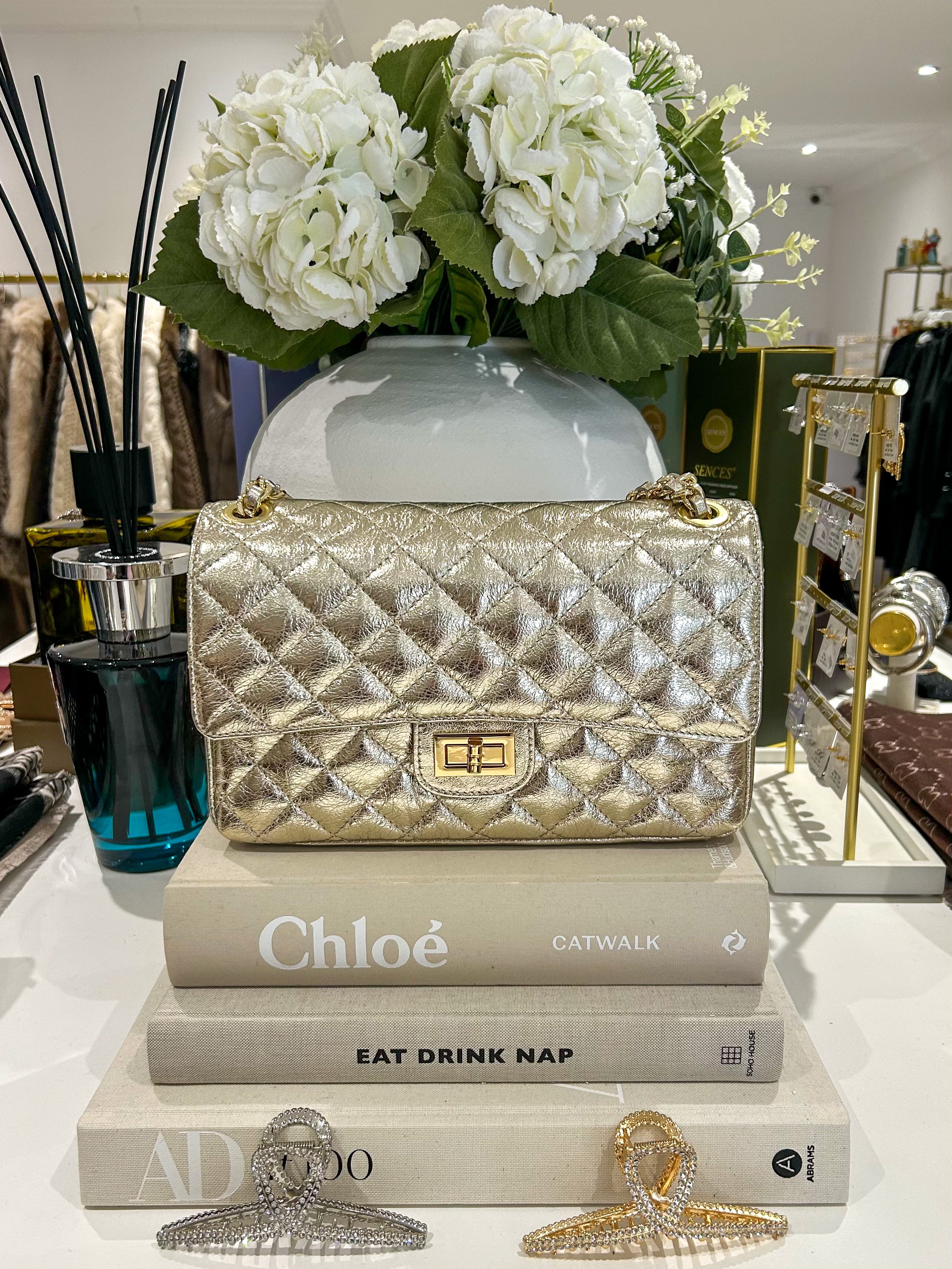 Large Genuine Leather Quilted Turn Lock Chain Handle Handbag (8 Colours) - Image 10