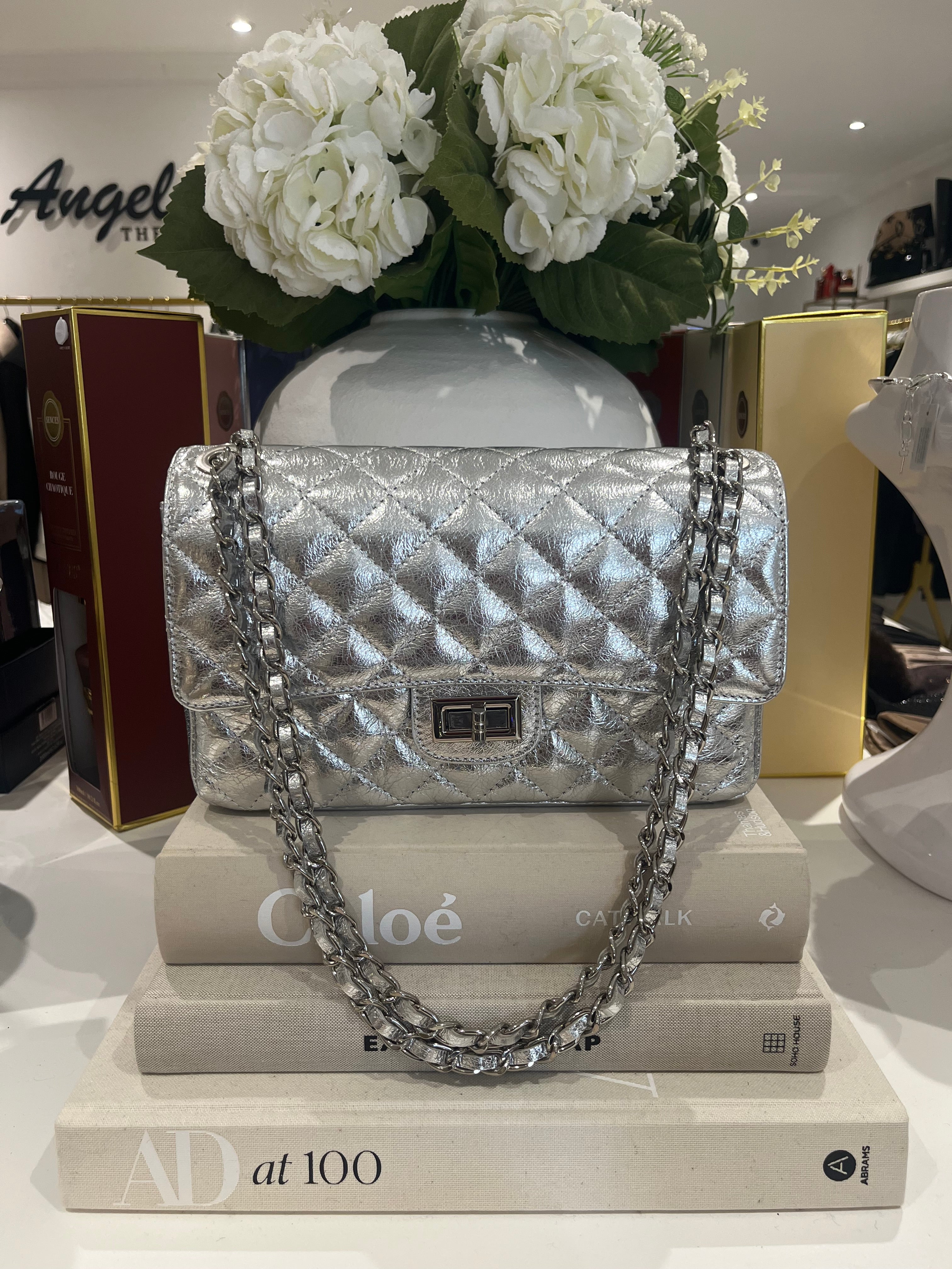 Large Genuine Leather Quilted Turn Lock Chain Handle Handbag (8 Colours) - Image 17