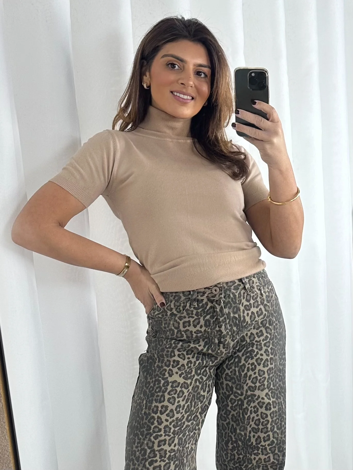 Leopard Print Denim Jeans - Image 5