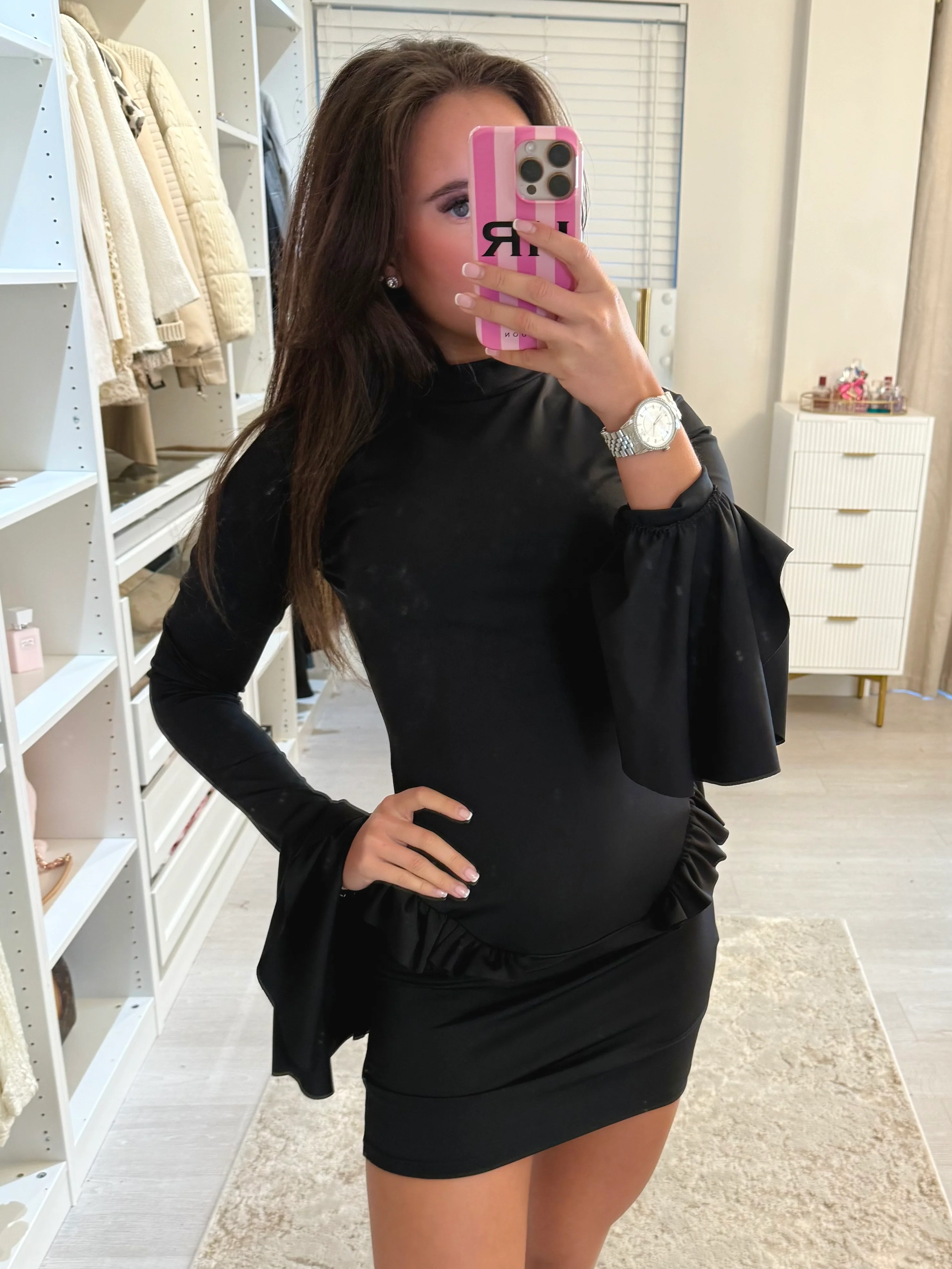 Long Sleeve Frill Mini Dress (2 Colours) - Image 4