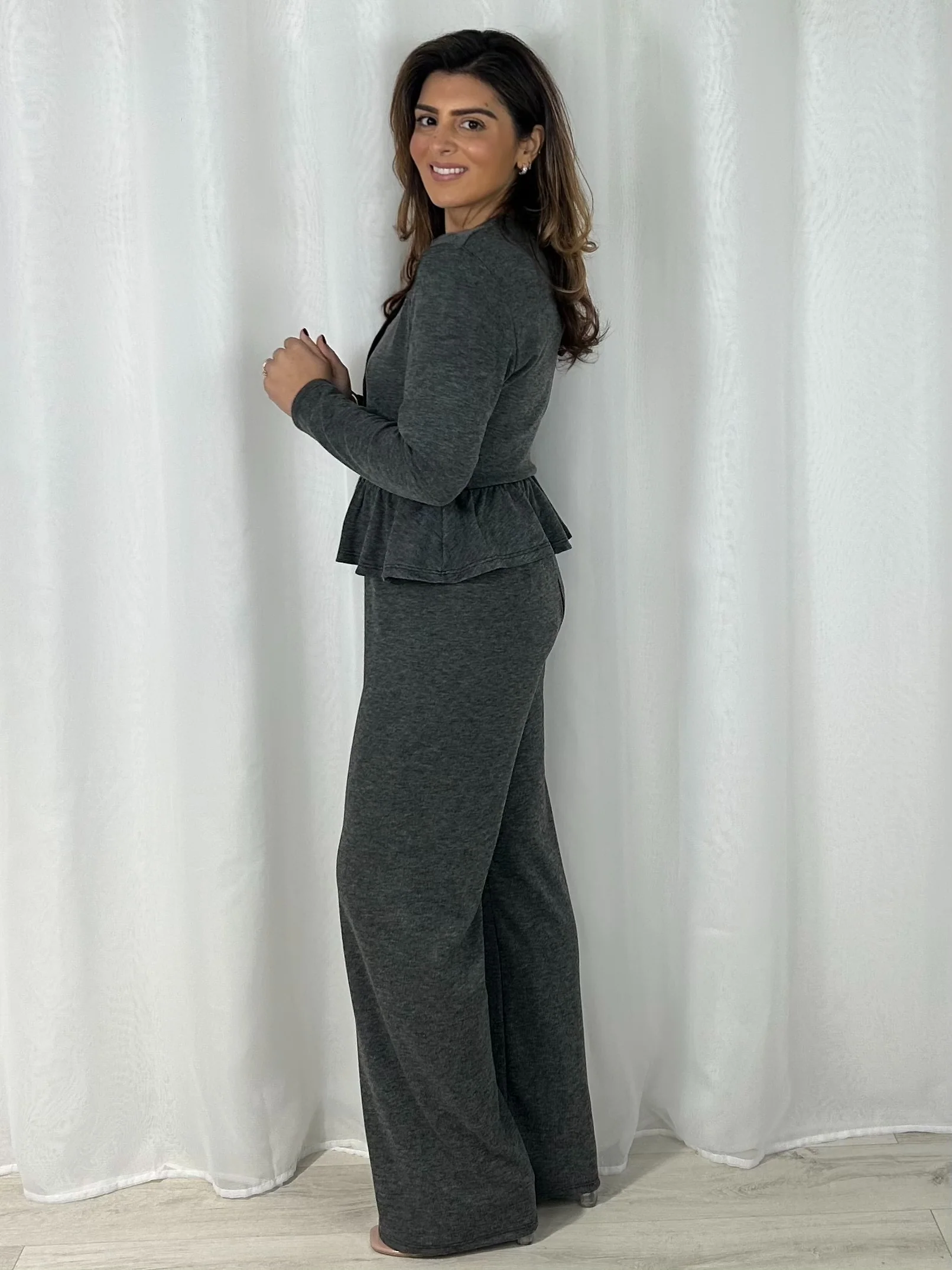 Long Sleeve Peplum V-Neck Top & Straight Leg Trouser Co-Ord (3 Colours) - Image 6