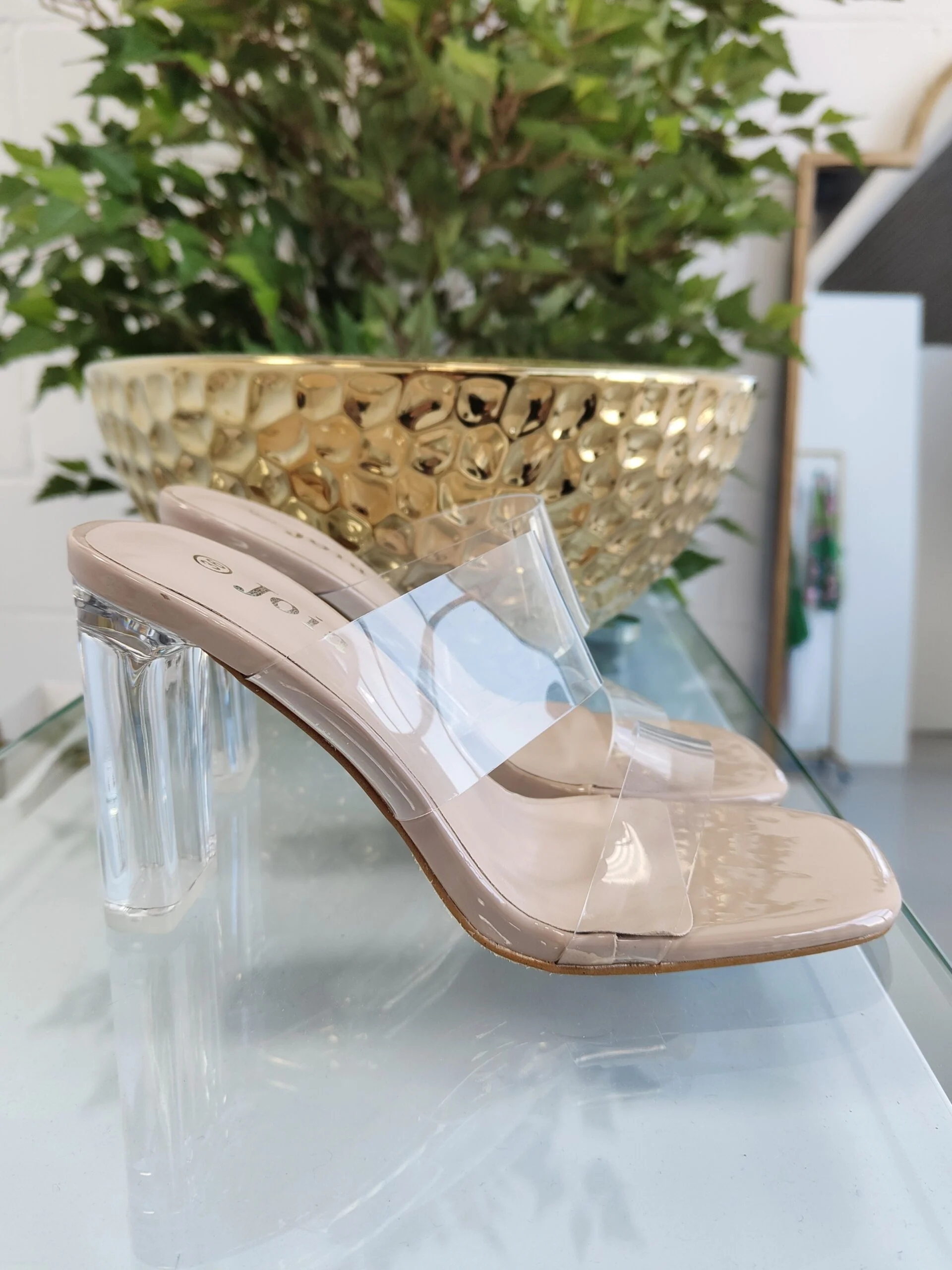 Nude Clear Heel Strap Shoes - Image 5