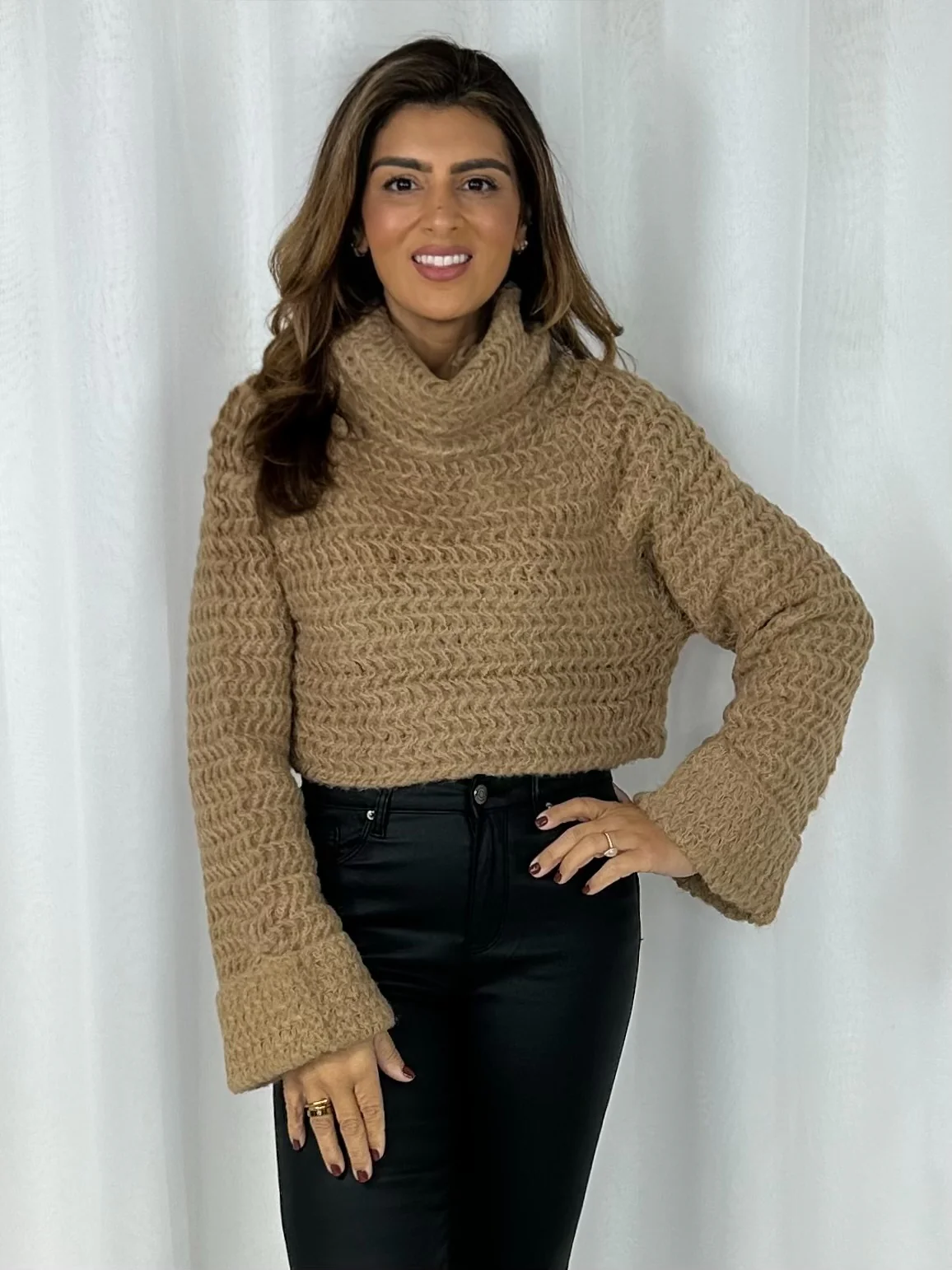 Roll Neck Knitted Cropped Jumper (4 Colours) - Image 3