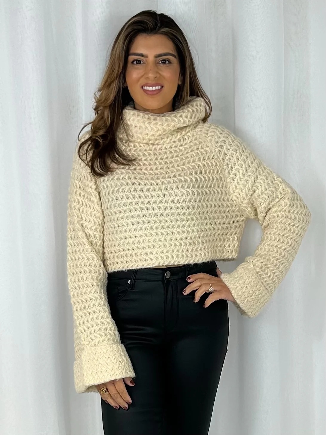 Roll Neck Knitted Cropped Jumper (4 Colours) - Image 4