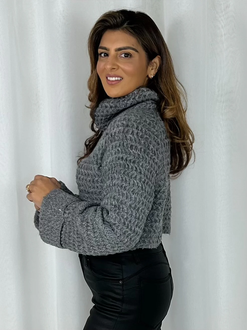 Roll Neck Knitted Cropped Jumper (4 Colours) - Image 5