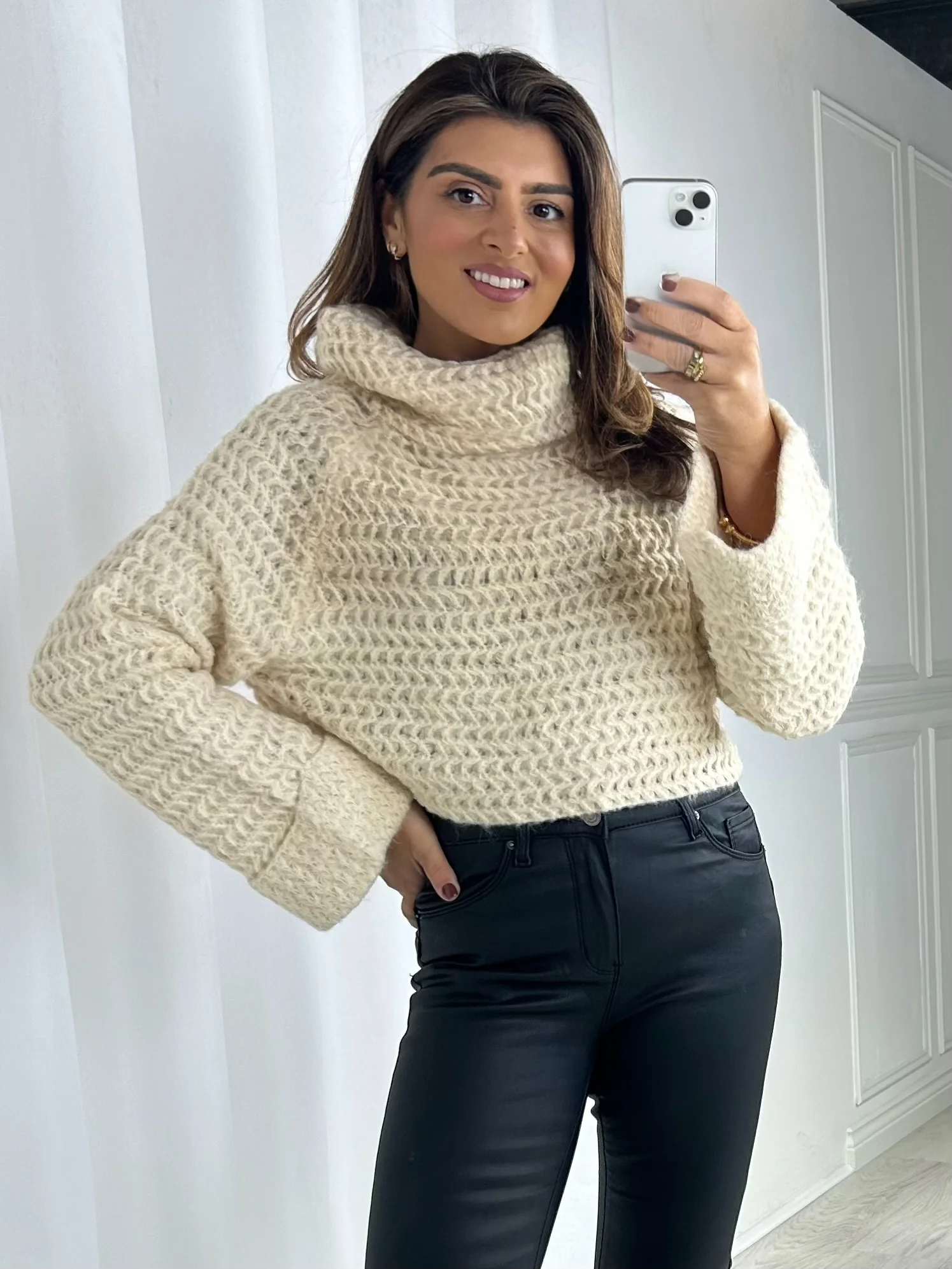 Roll Neck Knitted Cropped Jumper (4 Colours) - Image 9