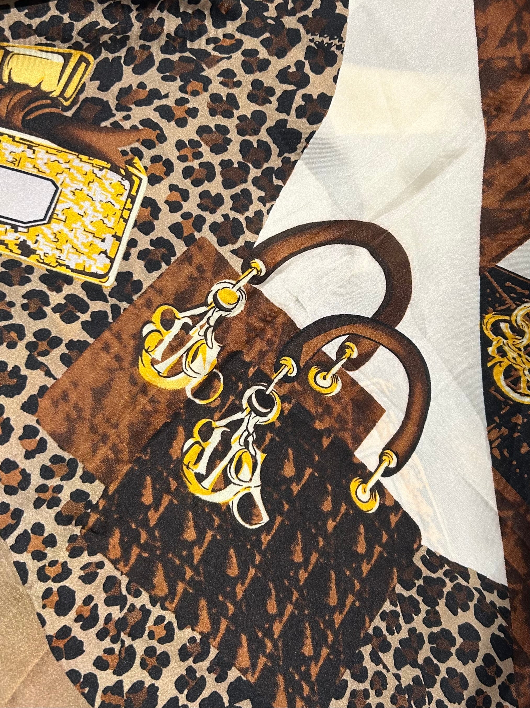 Satin Printed Leopard Bag Watch Design Scarf (2 Colours) - Image 3