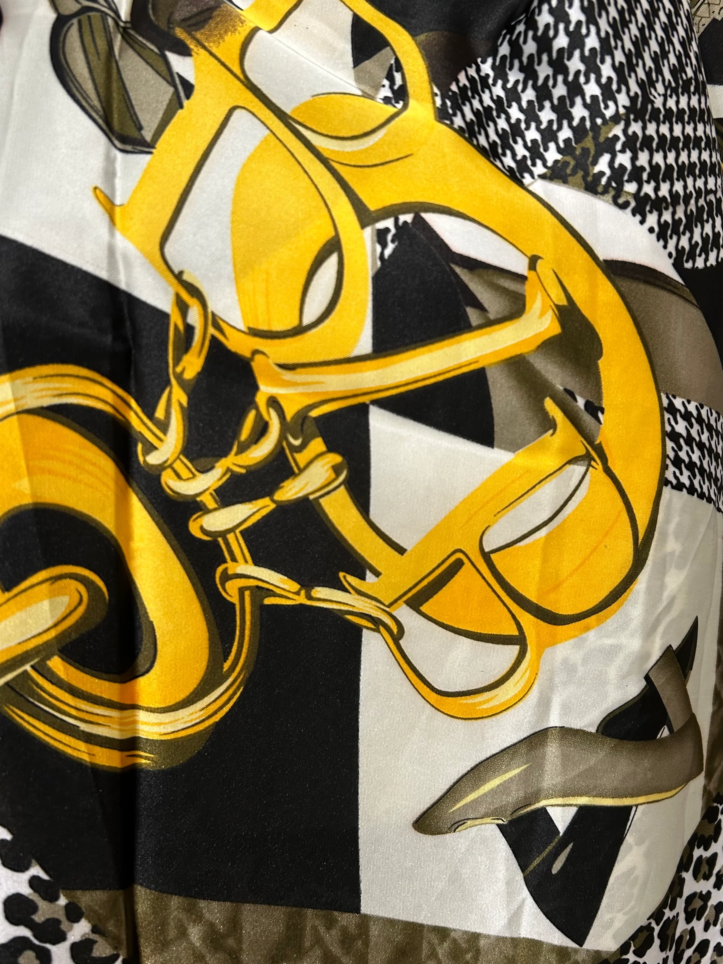 Satin Printed Leopard Bag Watch Design Scarf (2 Colours) - Image 4