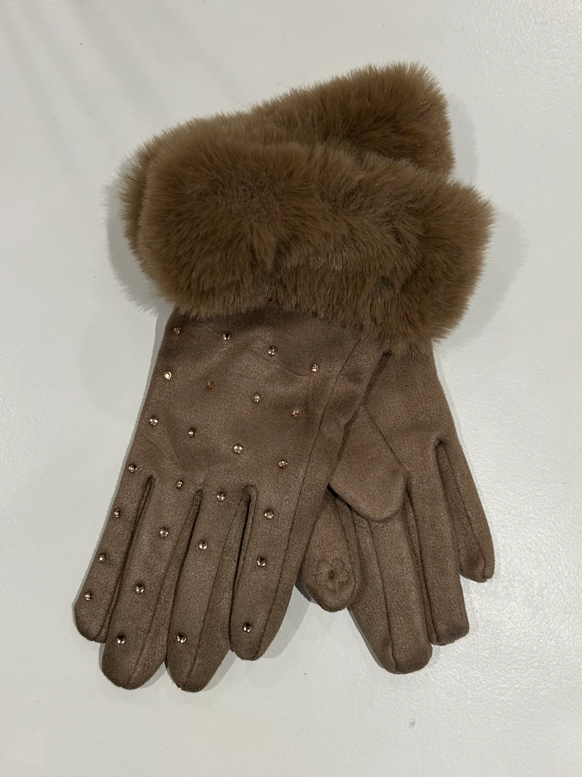Scattered Diamante Faux Fur Cuff Gloves - Image 3