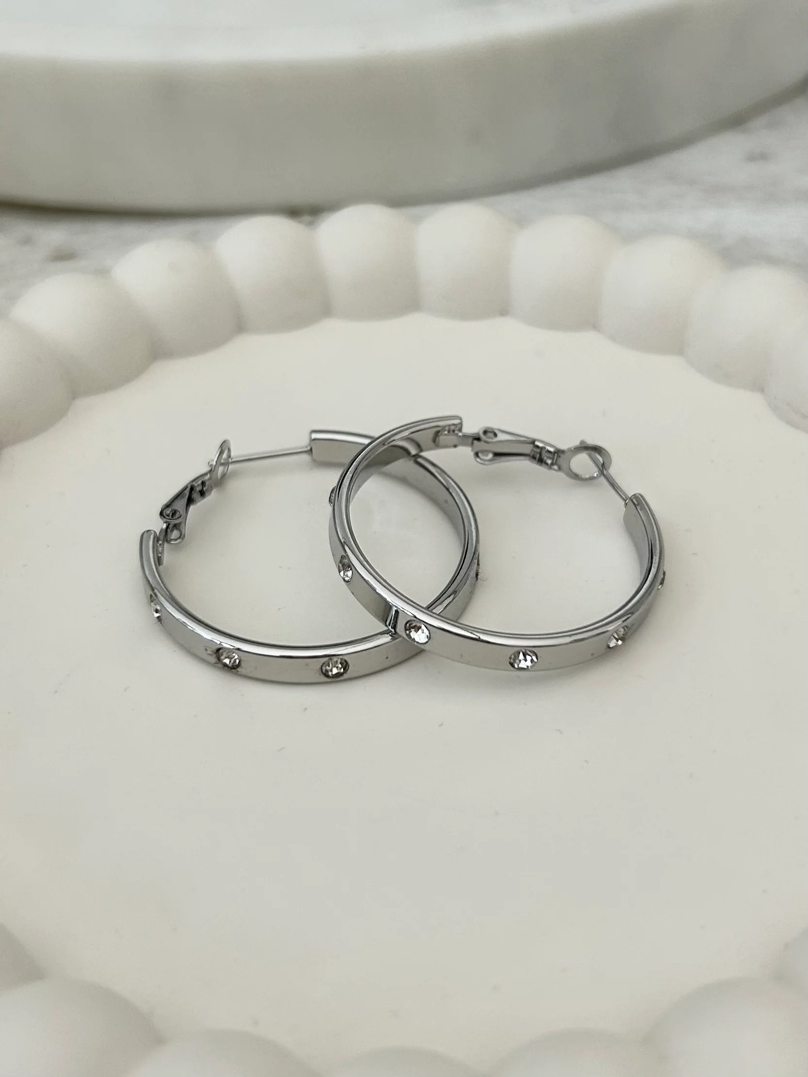 Slim Diamante Studded Hoop Earrings (2 Colours) - Image 3