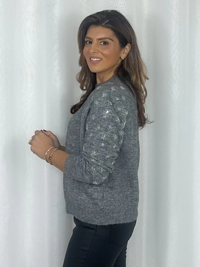 Soft Knit Beaded Snowflake Detail Sleeve Jumper (4 Colours) - Image 6