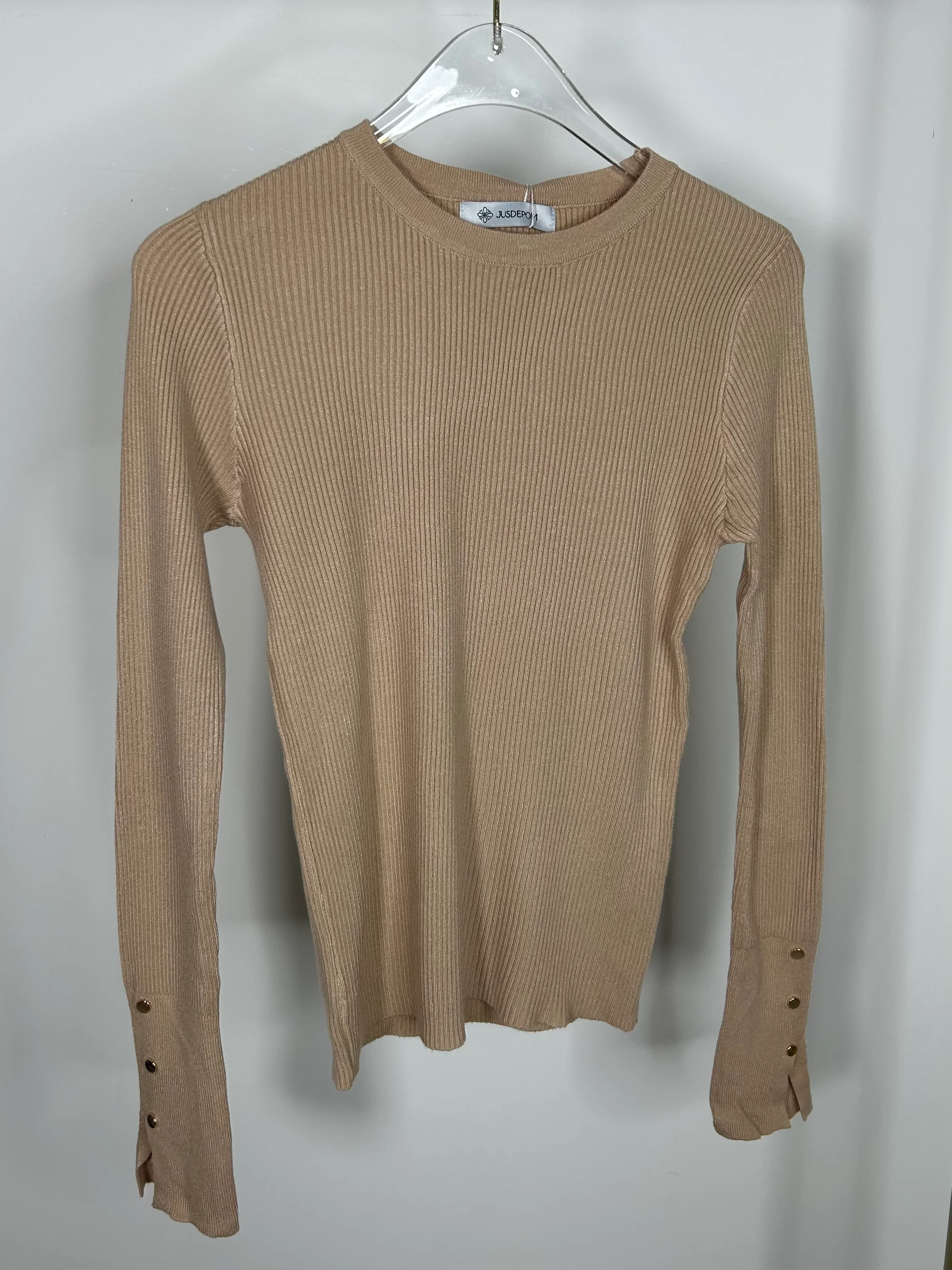 Soft Knit Round Neck Gold Button Sleeve Jumper (3 Colours) - Image 8