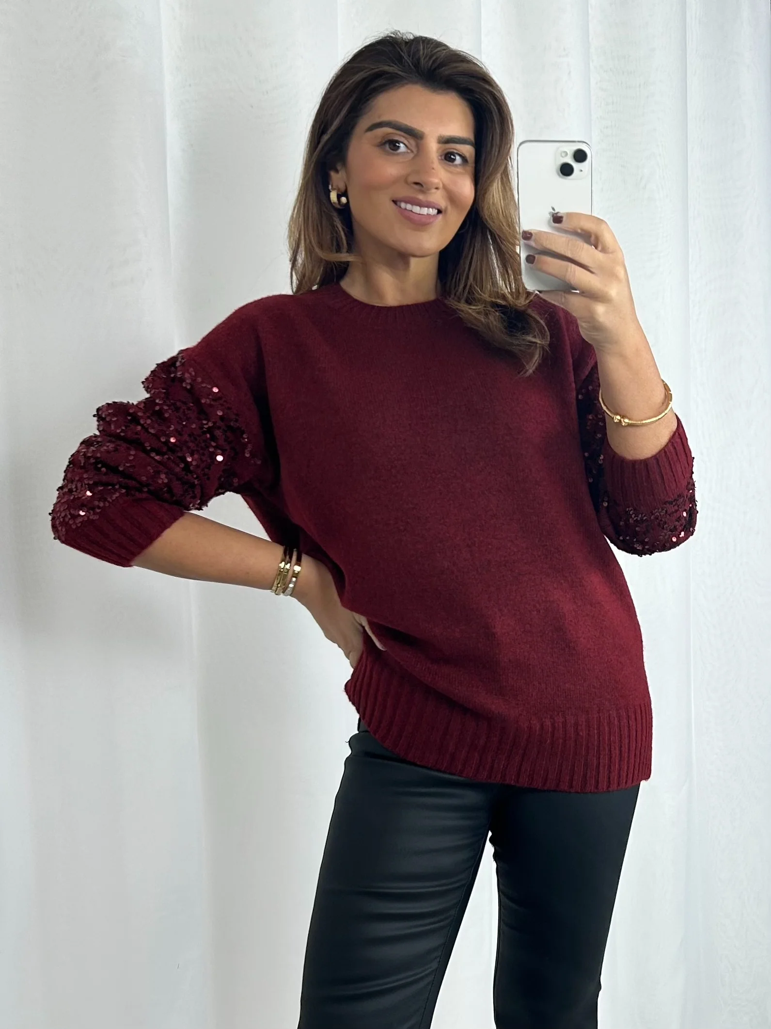 Soft Knit Round Neck Sequin Sleeve Jumper (4 Colours) - Image 10