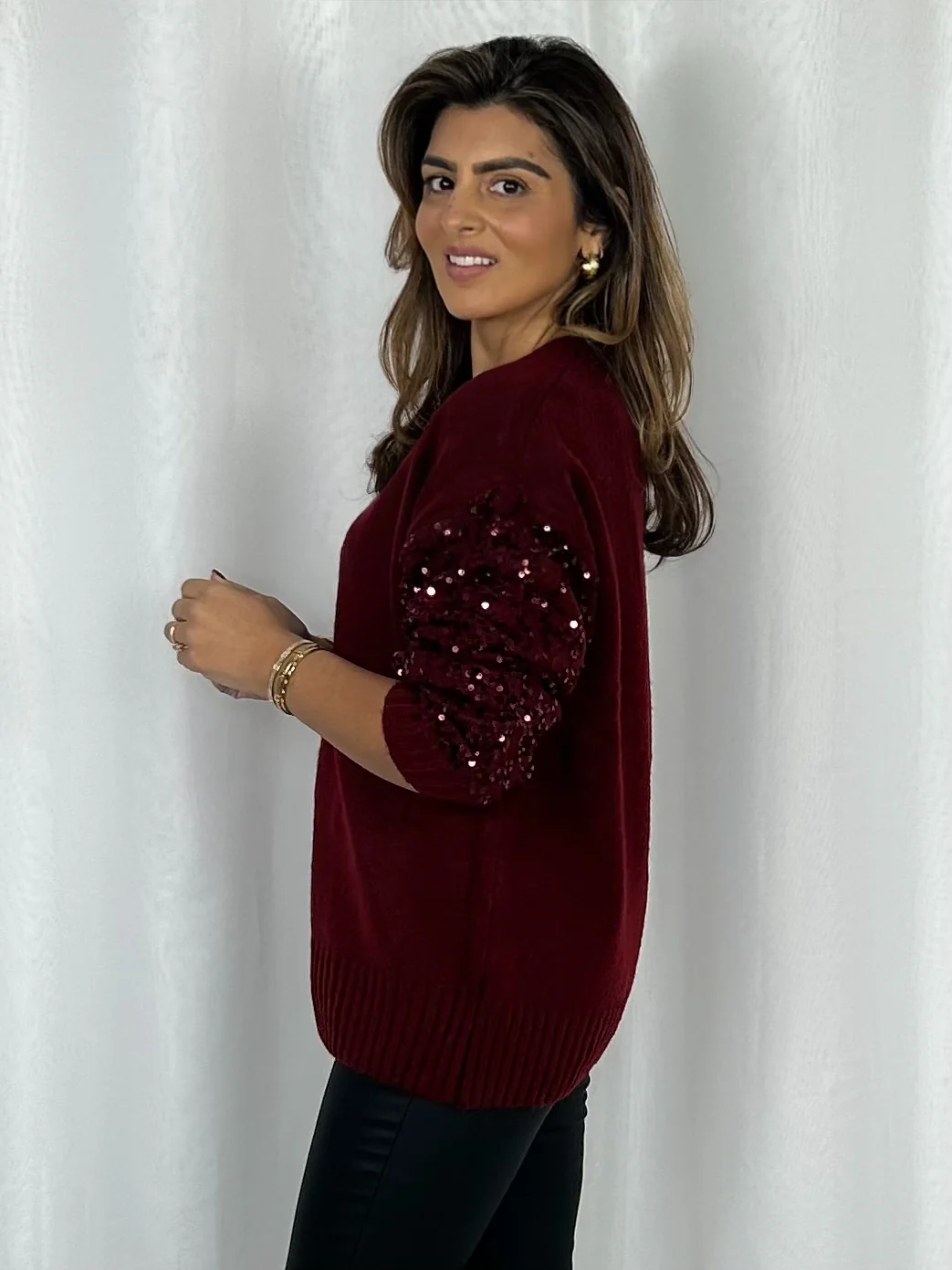 Soft Knit Round Neck Sequin Sleeve Jumper (4 Colours) - Image 5