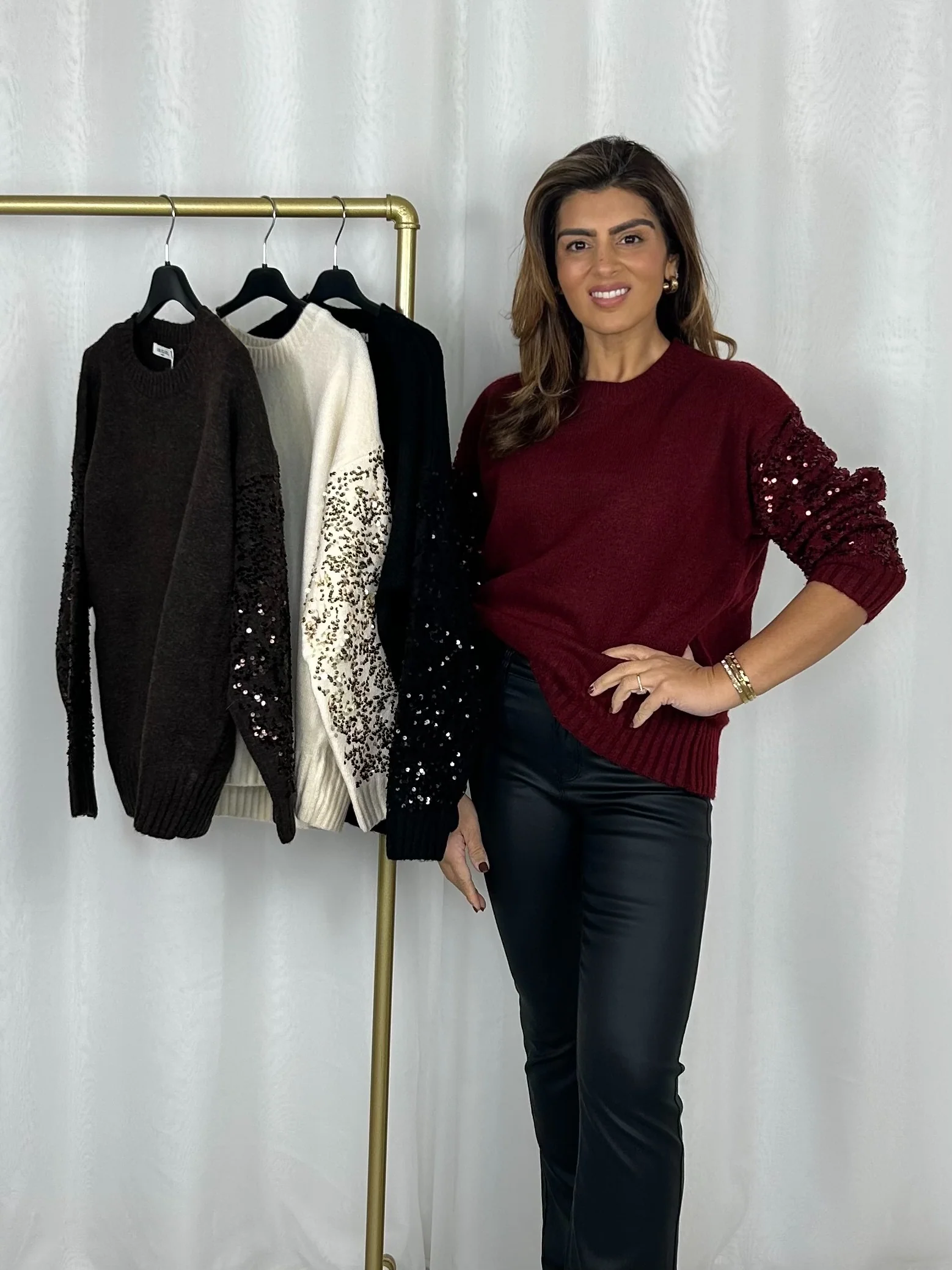 Soft Knit Round Neck Sequin Sleeve Jumper (4 Colours) - Image 9