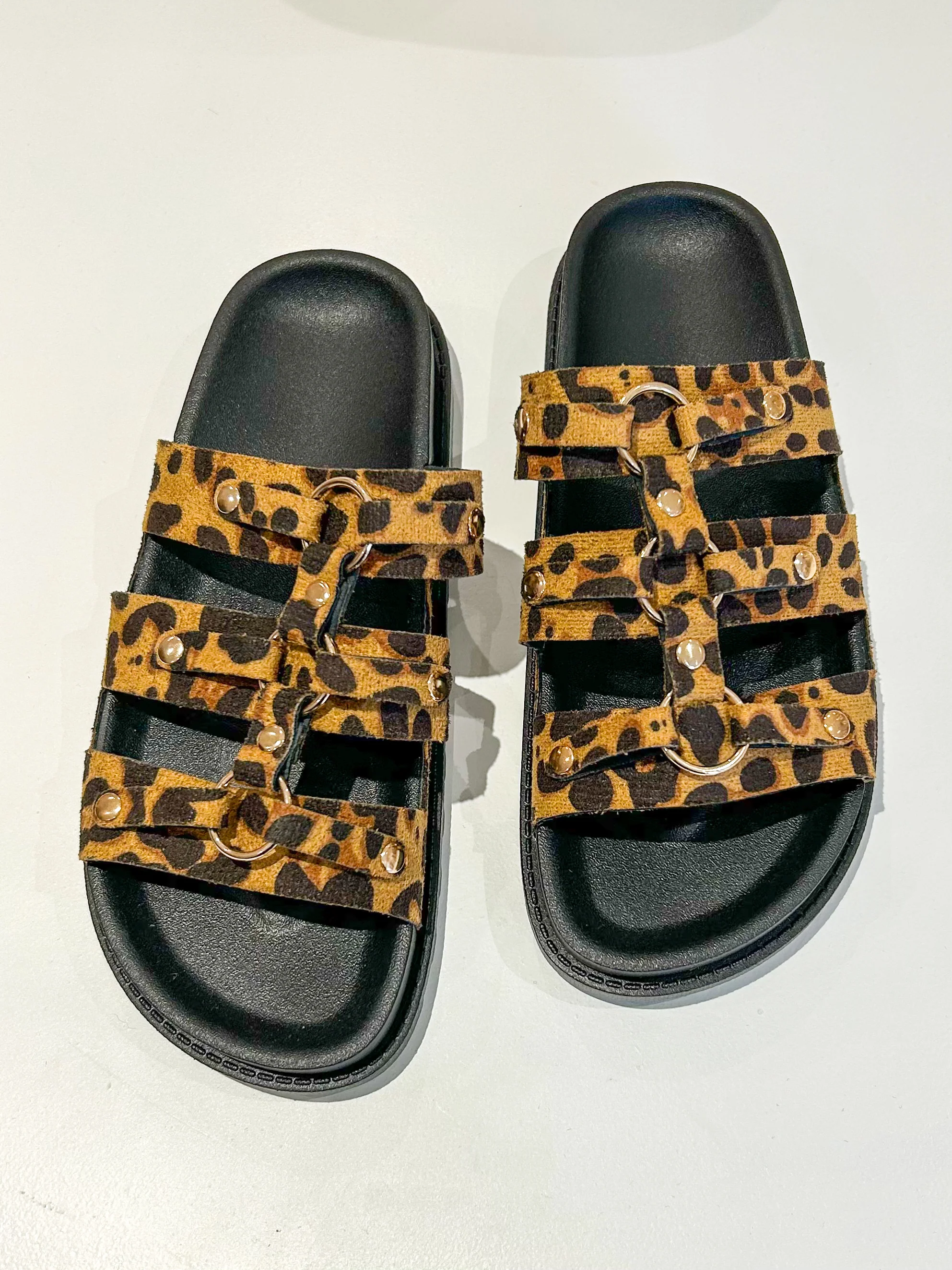 Triple Strap Sandals With Gold Circle Detail (3 Colours) - Image 5