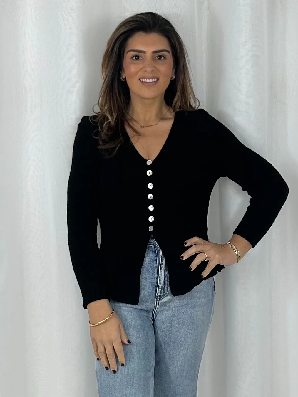 V-Neck Long Sleeve Button Up Cardigan (5 Colours) - Image 4