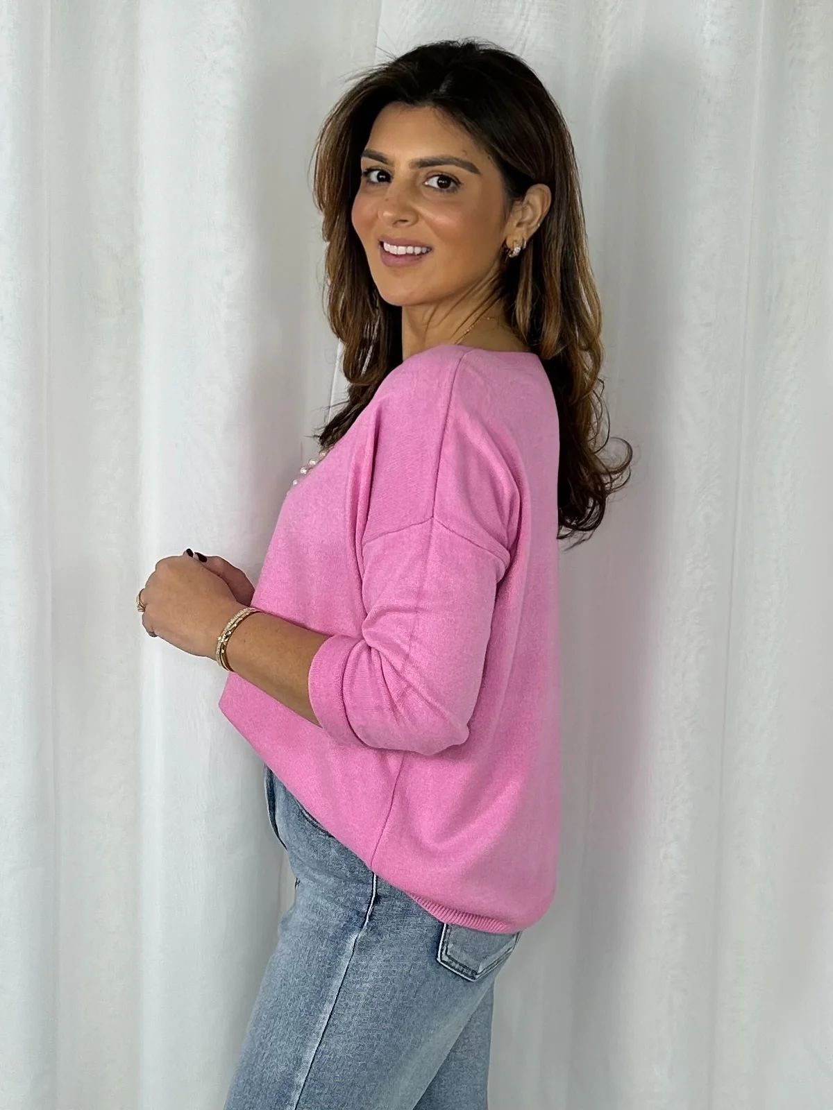 V-Neck Soft Knit Pearl Heart Detail Jumper (5 Colours) - Image 10