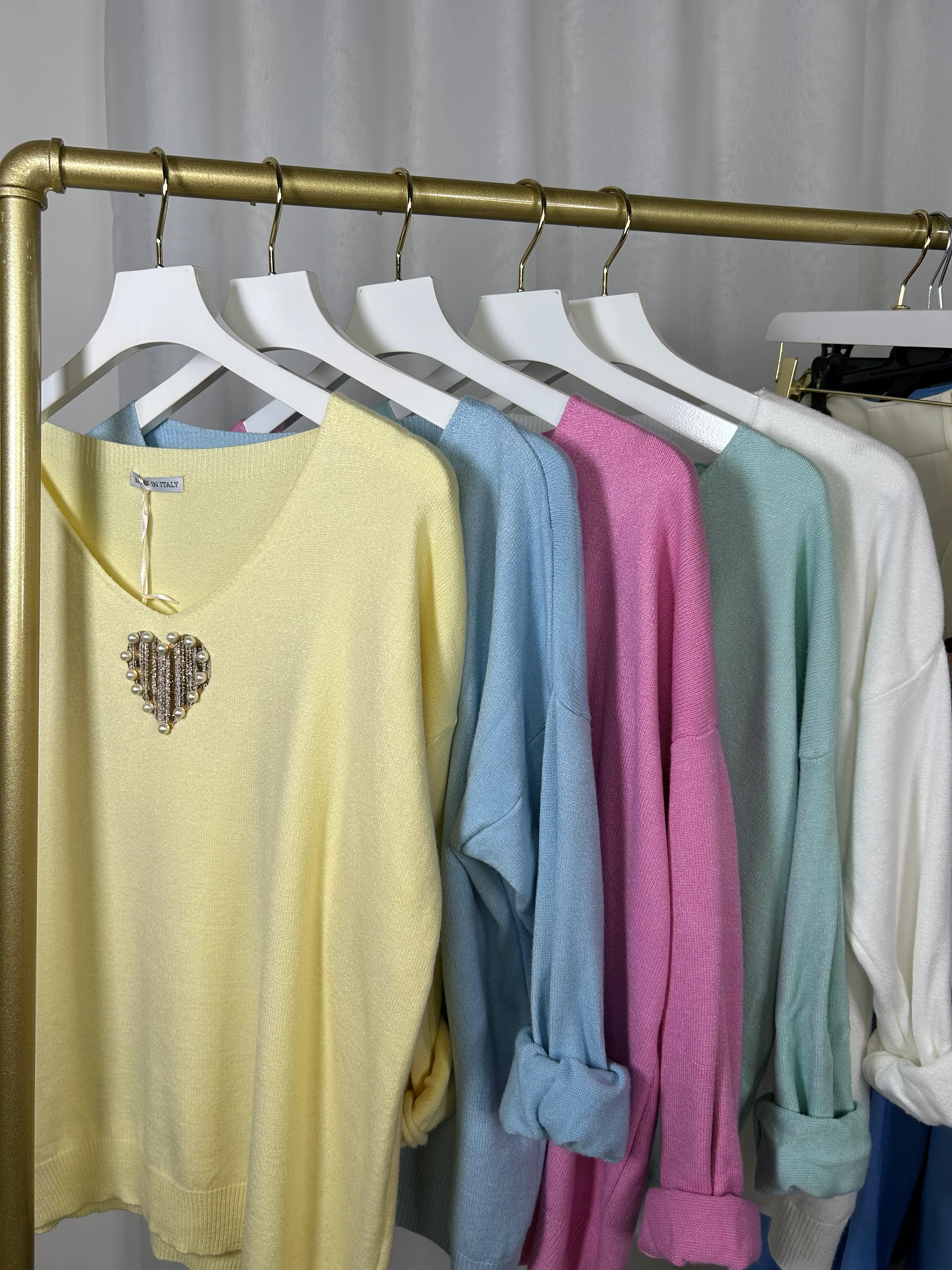 V-Neck Soft Knit Pearl Heart Detail Jumper (5 Colours) - Image 12