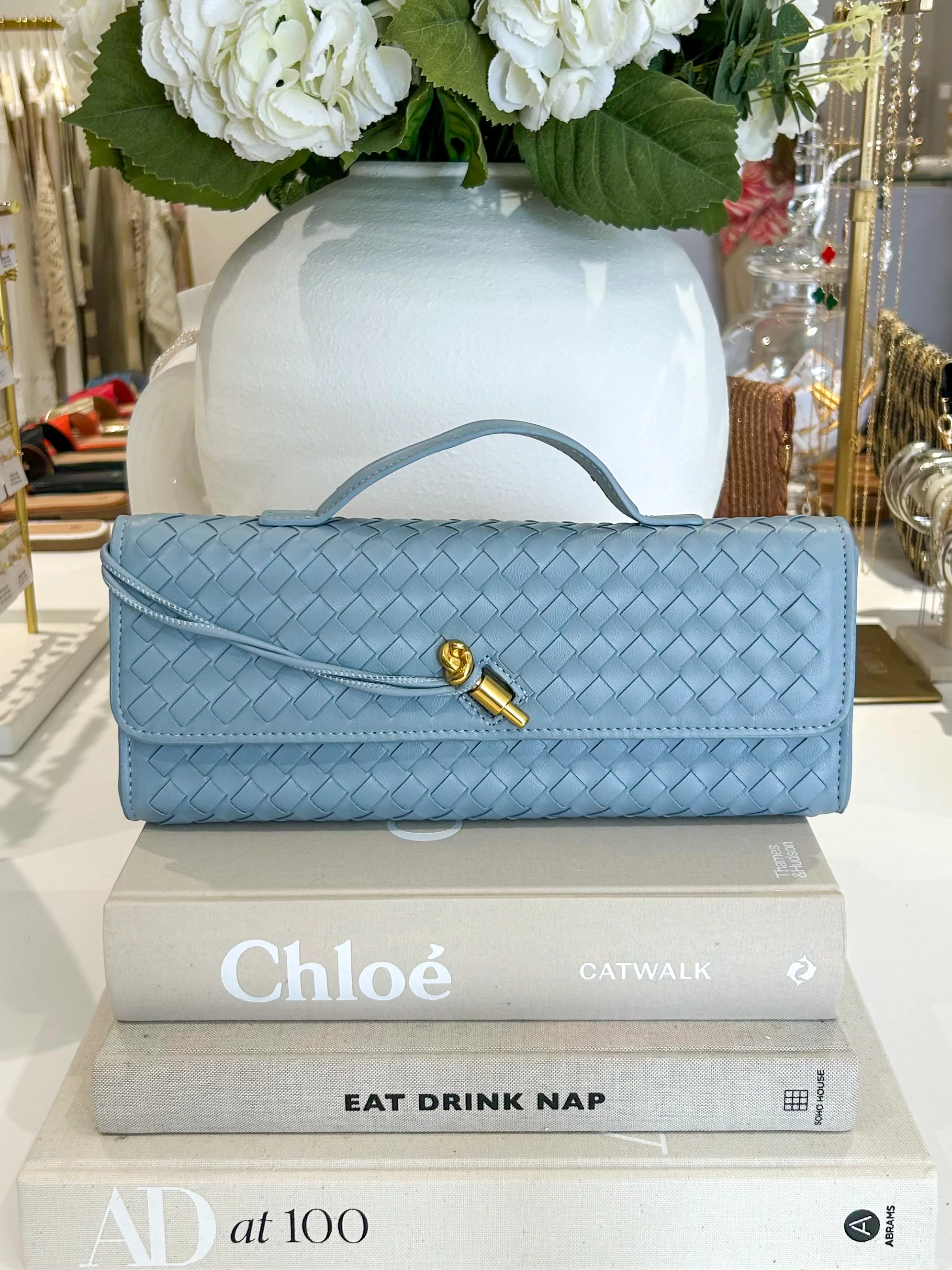 Woven Rectangle Envelope Gold Rod Fasten Clutch Bag (15 Colours) - Image 10