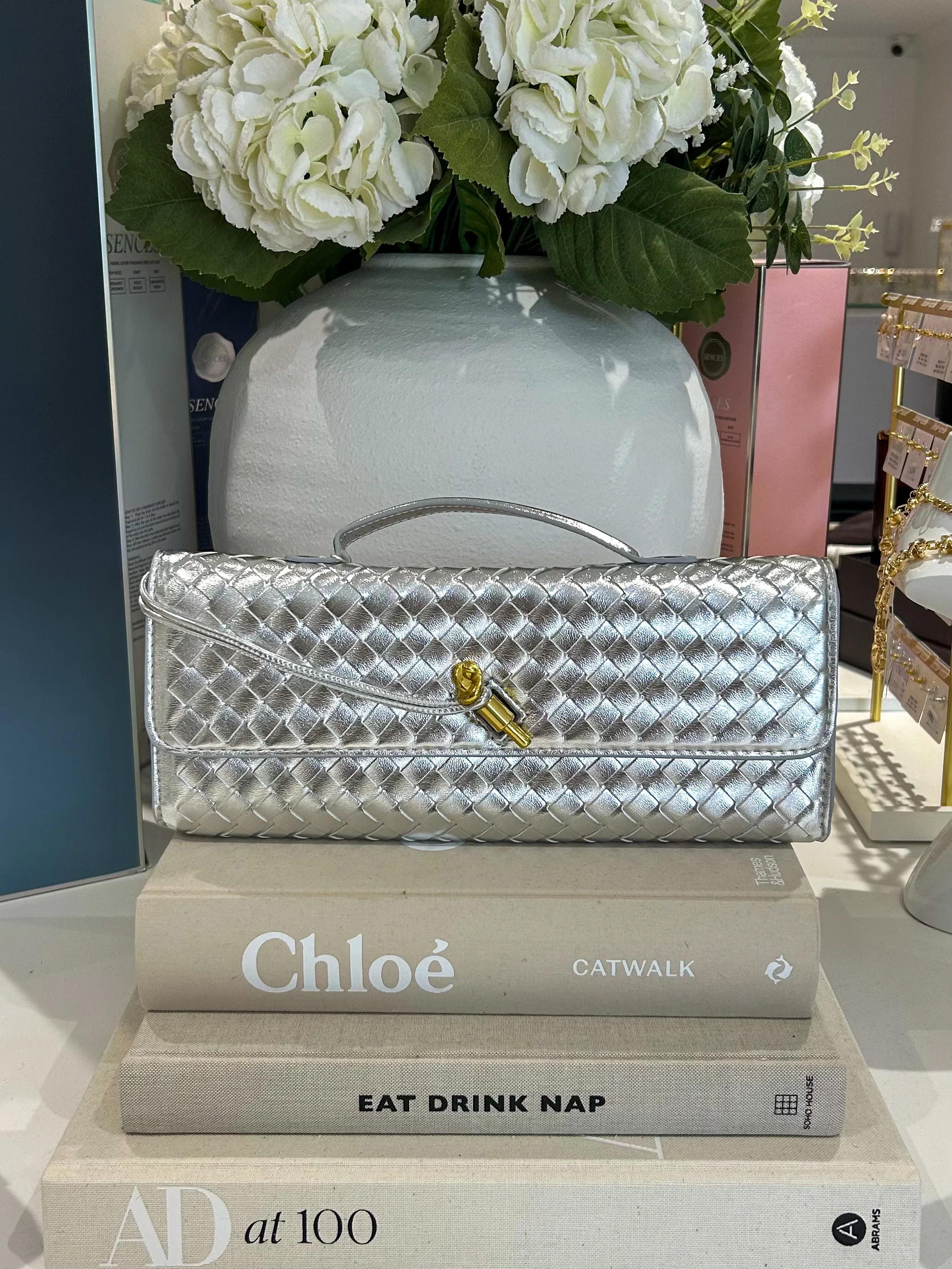 Woven Rectangle Envelope Gold Rod Fasten Clutch Bag (15 Colours) - Image 11