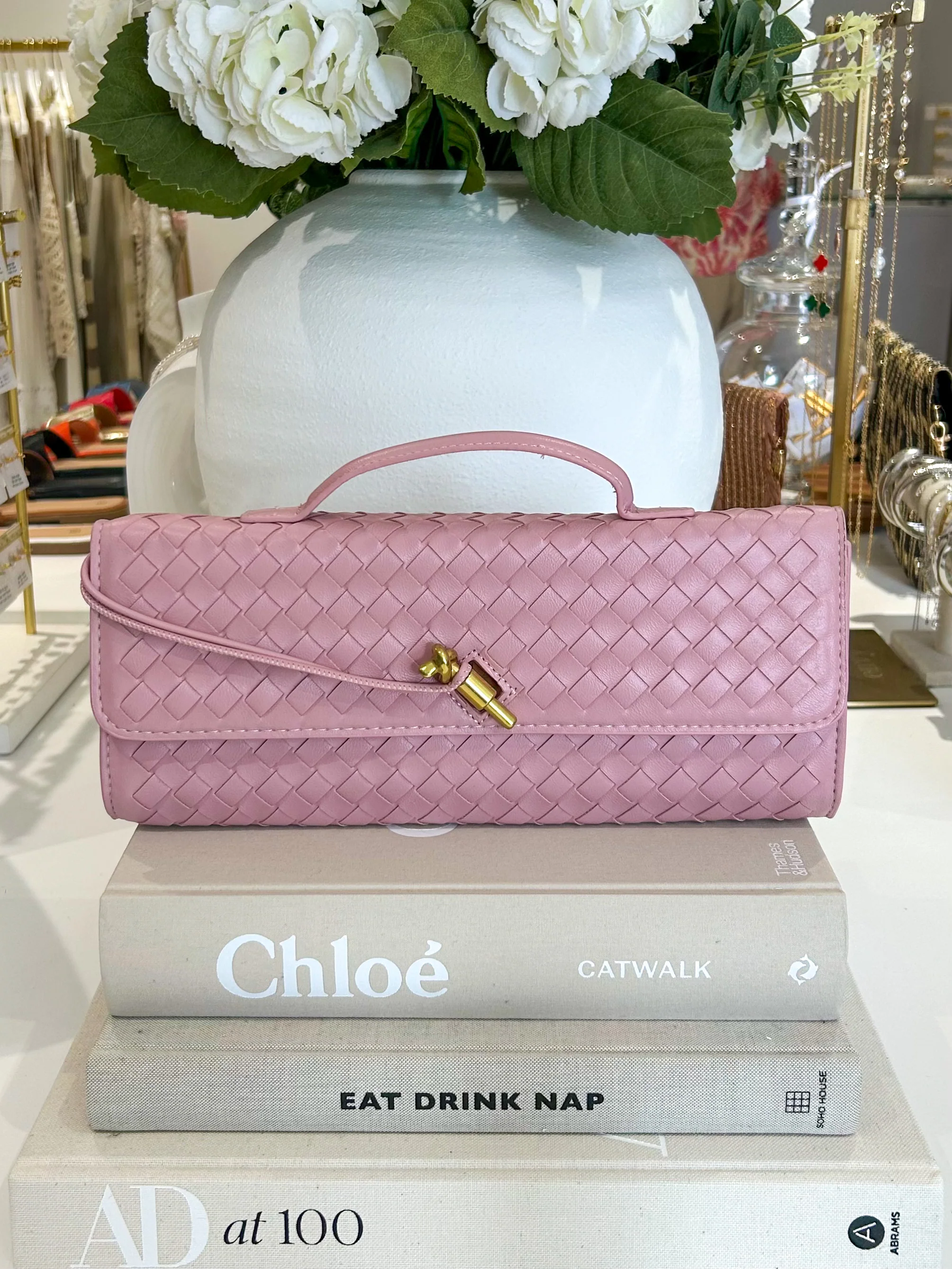 Woven Rectangle Envelope Gold Rod Fasten Clutch Bag (15 Colours) - Image 12