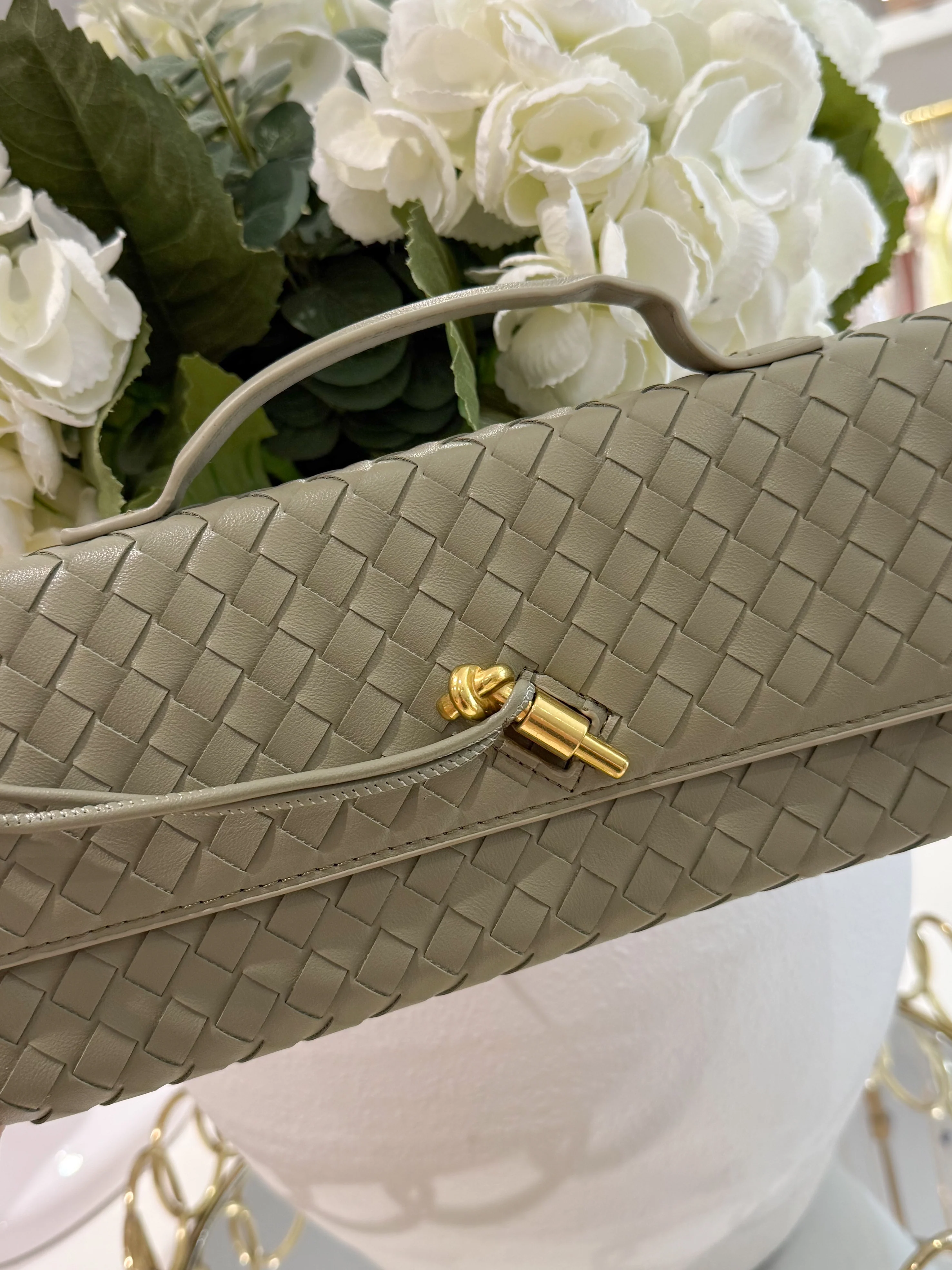 Woven Rectangle Envelope Gold Rod Fasten Clutch Bag (15 Colours) - Image 14