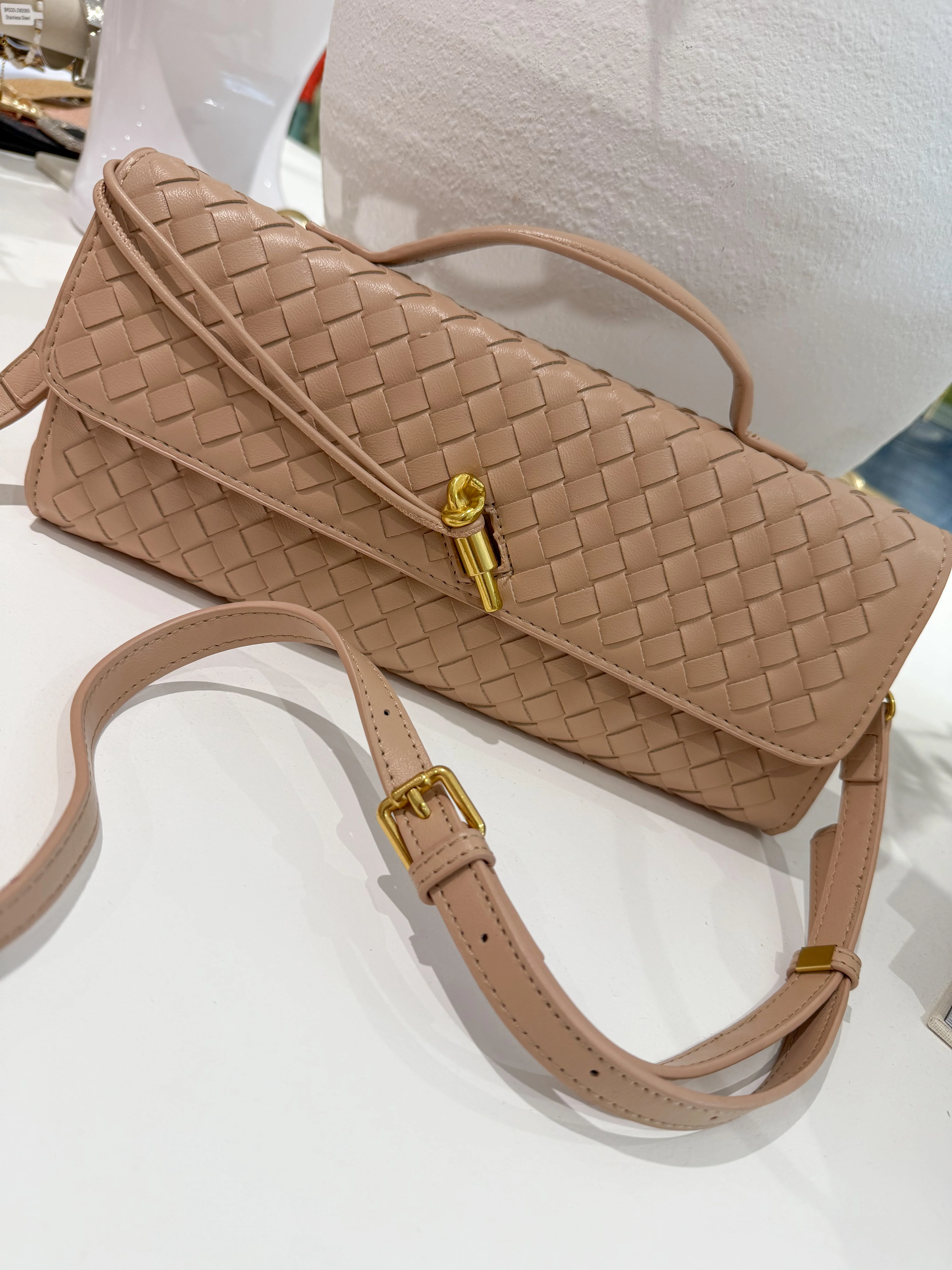 Woven Rectangle Envelope Gold Rod Fasten Clutch Bag (15 Colours) - Image 17