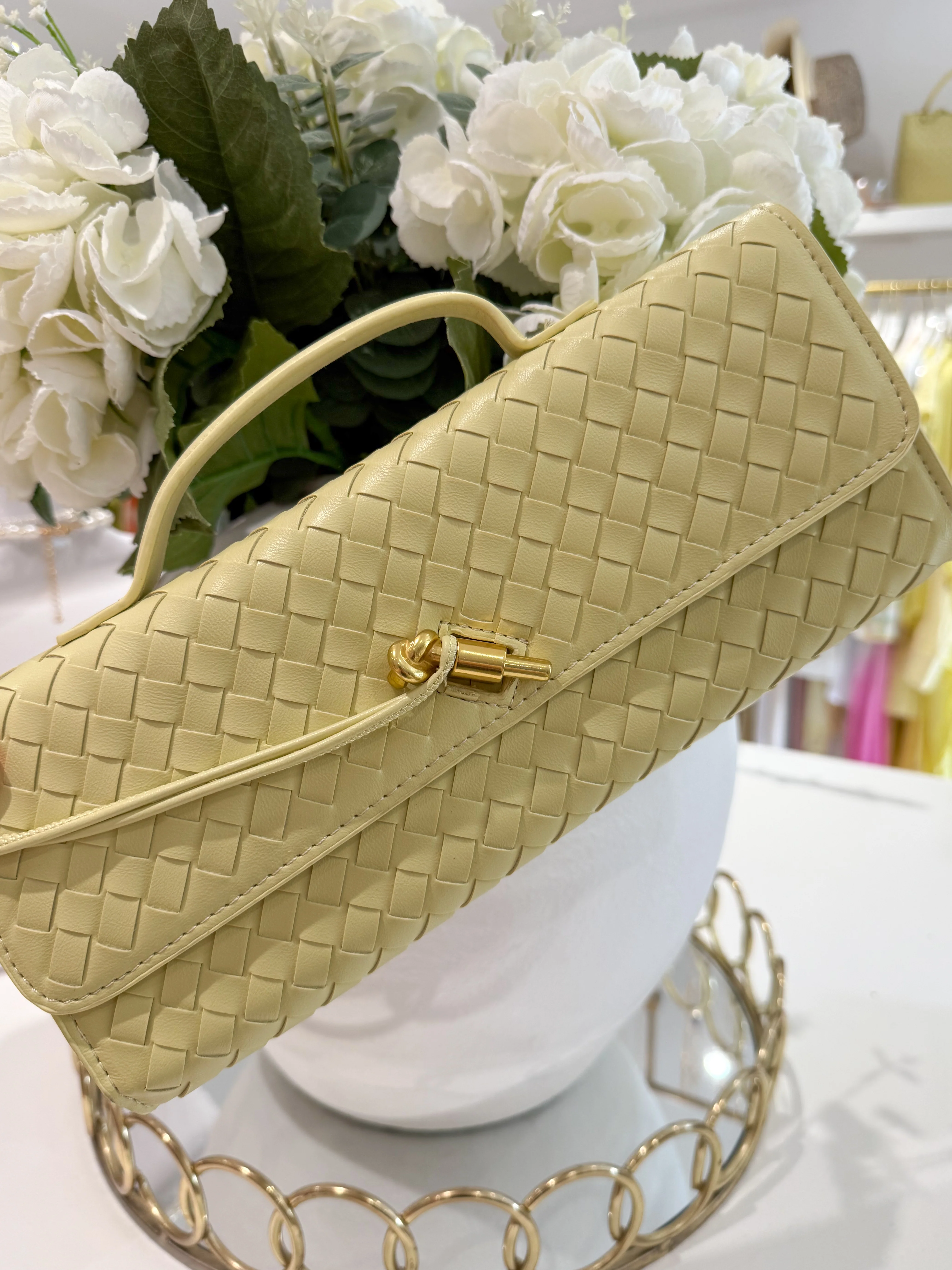 Woven Rectangle Envelope Gold Rod Fasten Clutch Bag (15 Colours) - Image 18