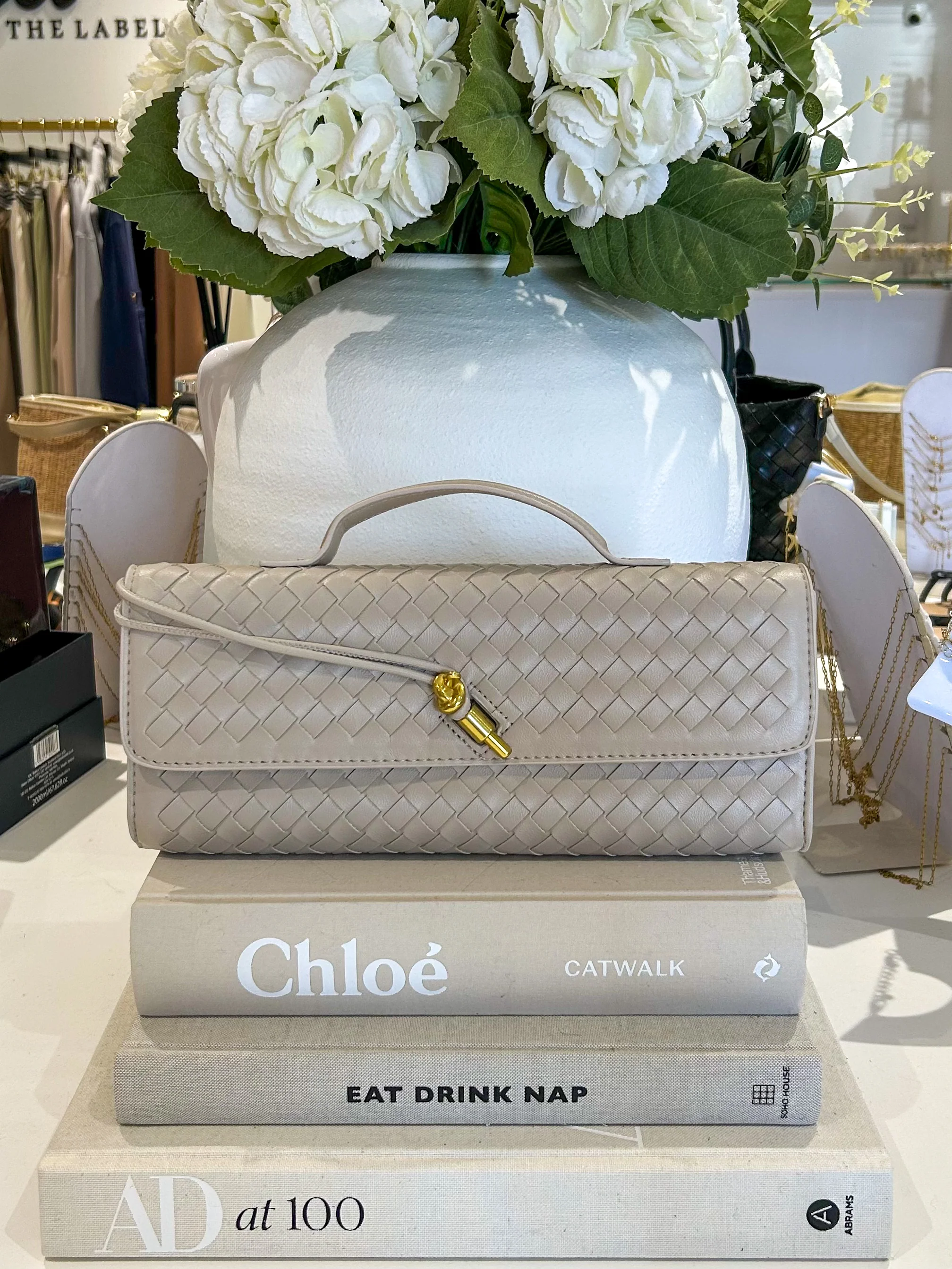 Woven Rectangle Envelope Gold Rod Fasten Clutch Bag (15 Colours) - Image 3