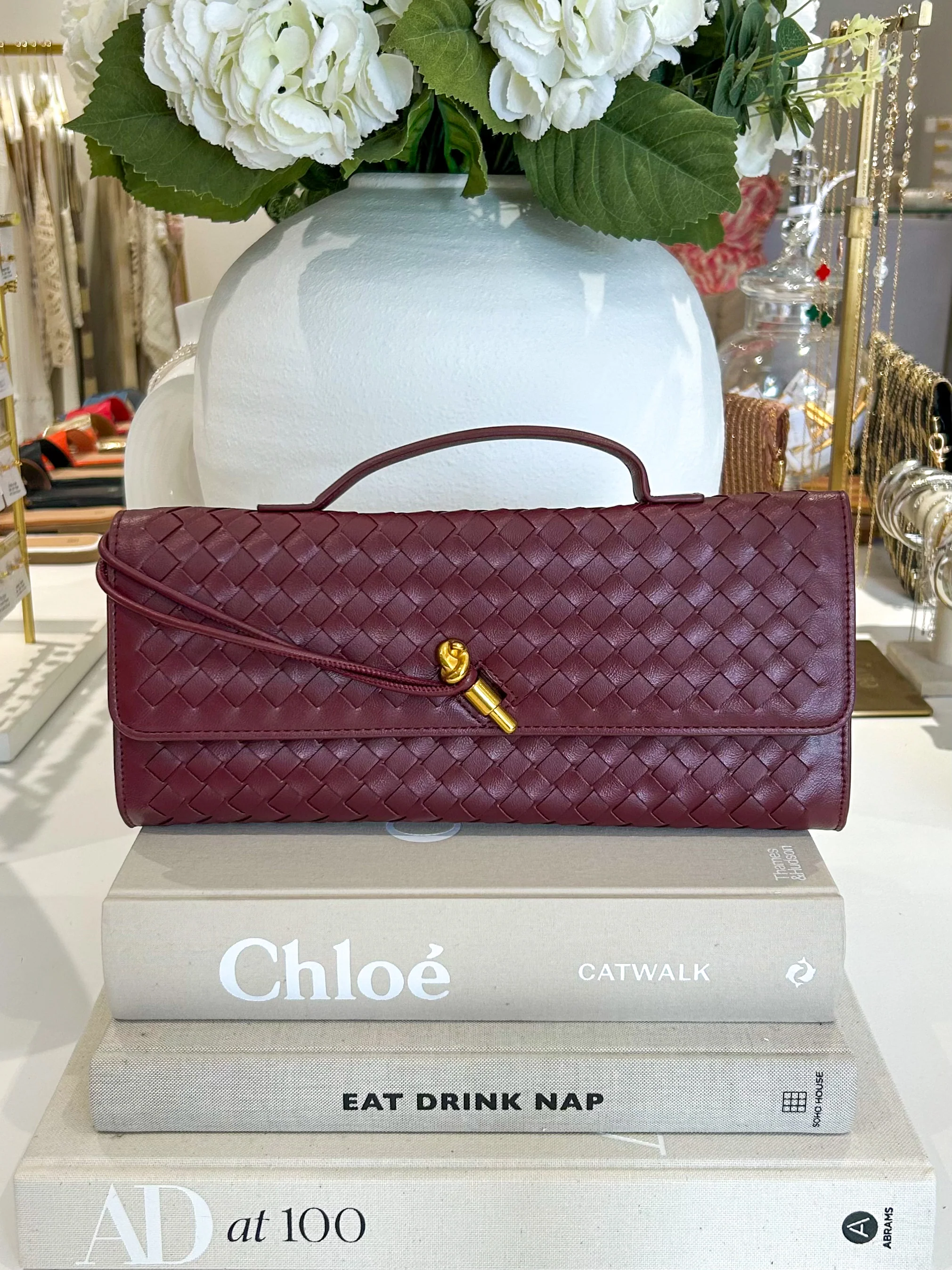 Woven Rectangle Envelope Gold Rod Fasten Clutch Bag (15 Colours) - Image 4