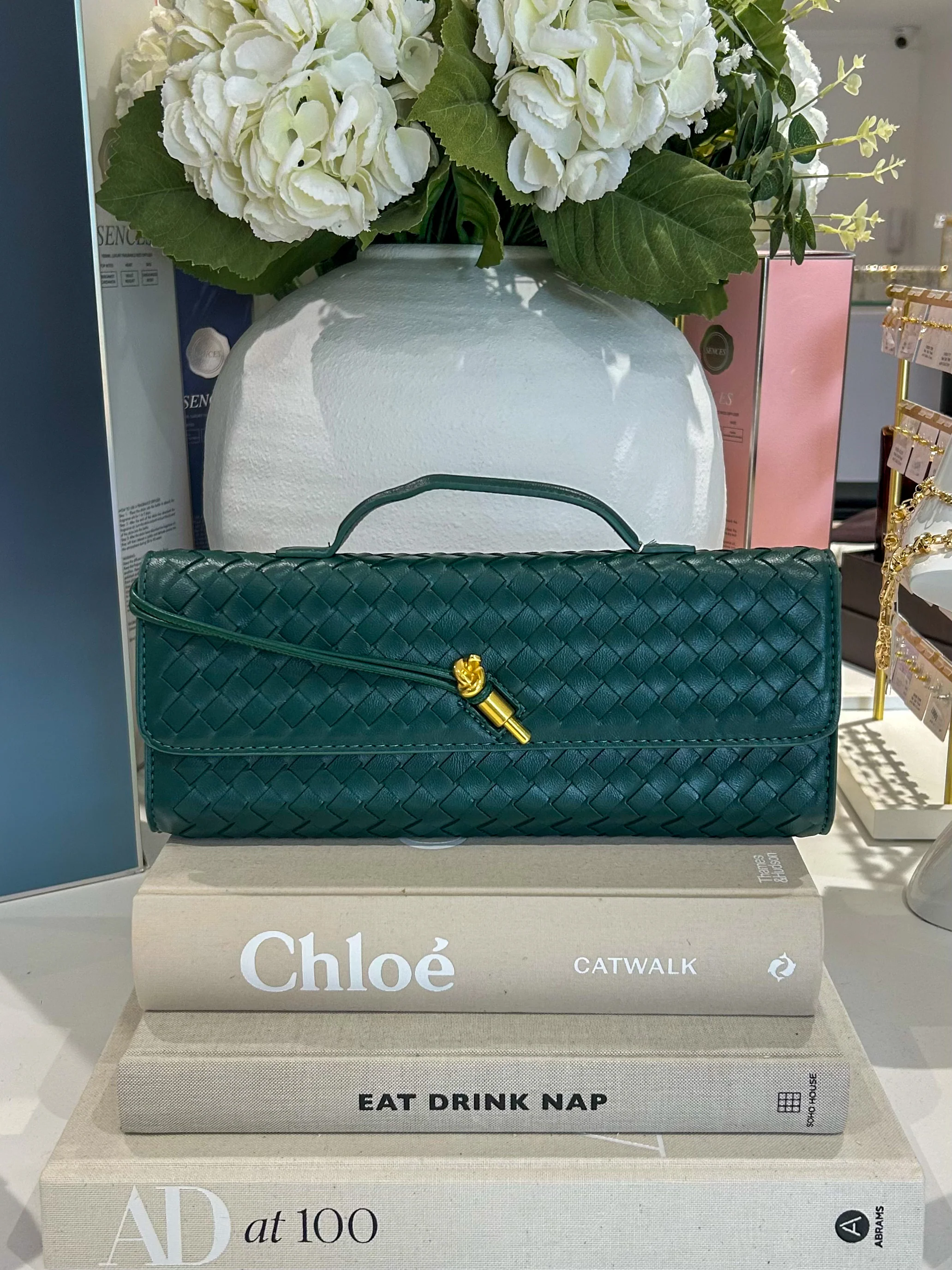 Woven Rectangle Envelope Gold Rod Fasten Clutch Bag (15 Colours) - Image 6