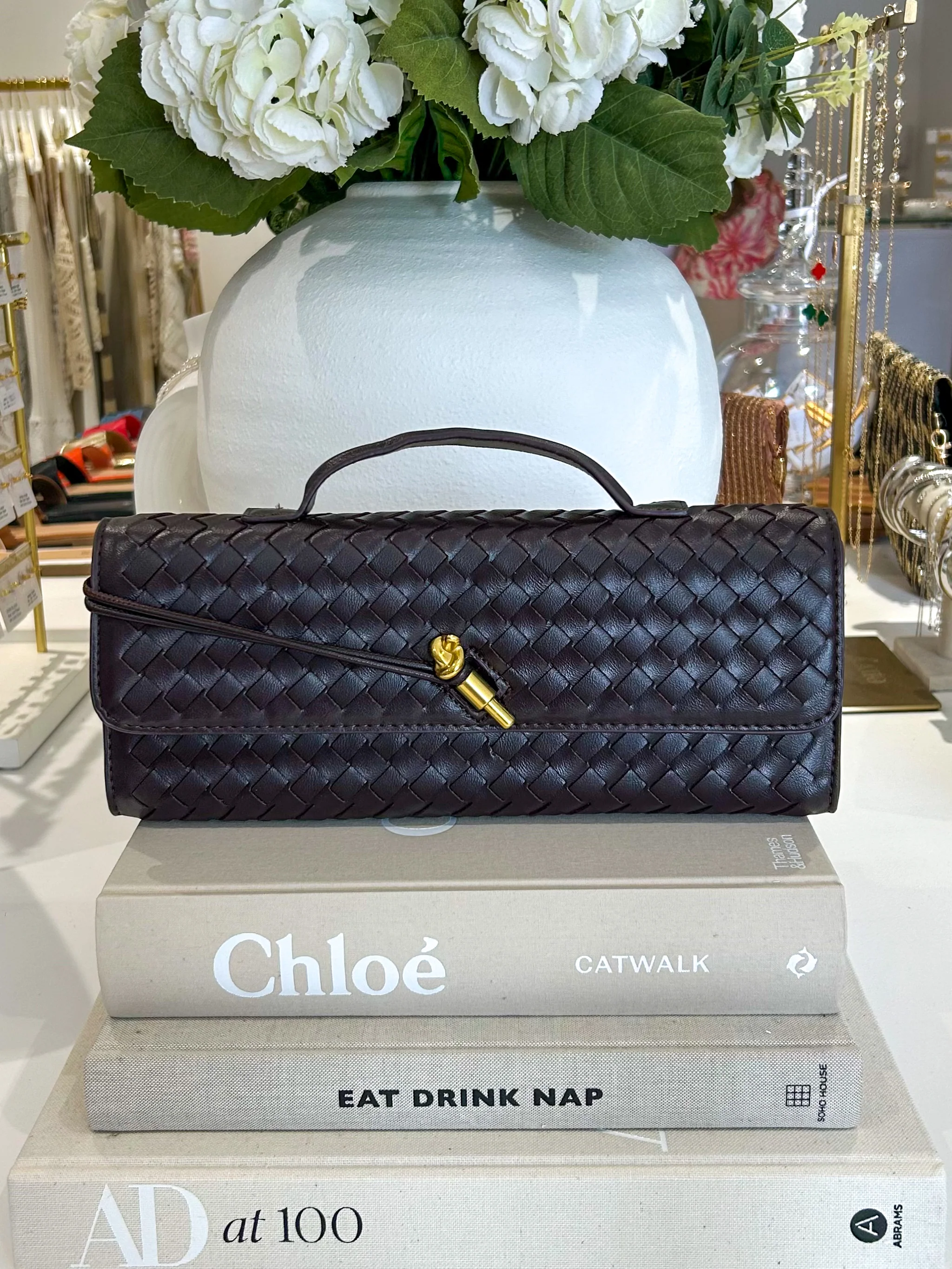 Woven Rectangle Envelope Gold Rod Fasten Clutch Bag (15 Colours) - Image 7