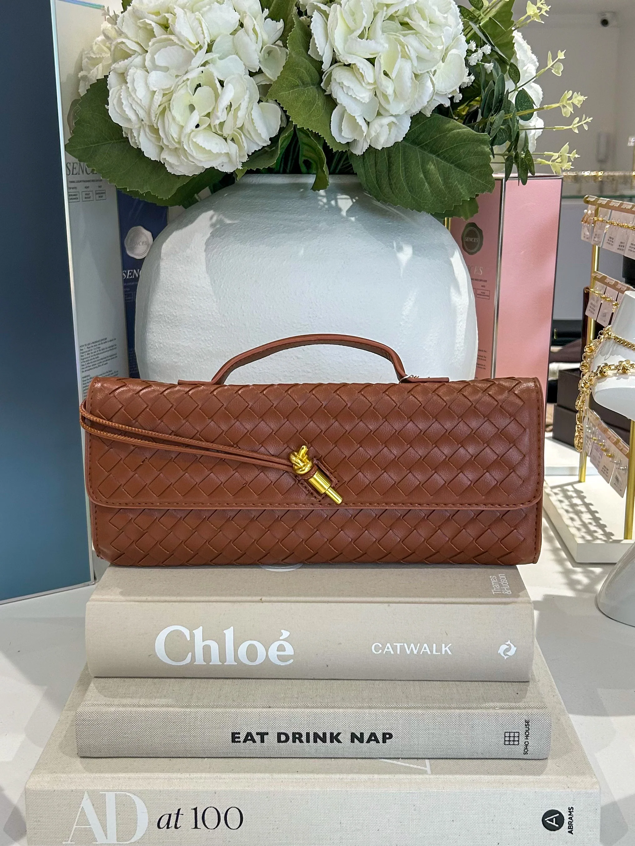 Woven Rectangle Envelope Gold Rod Fasten Clutch Bag (15 Colours) - Image 8