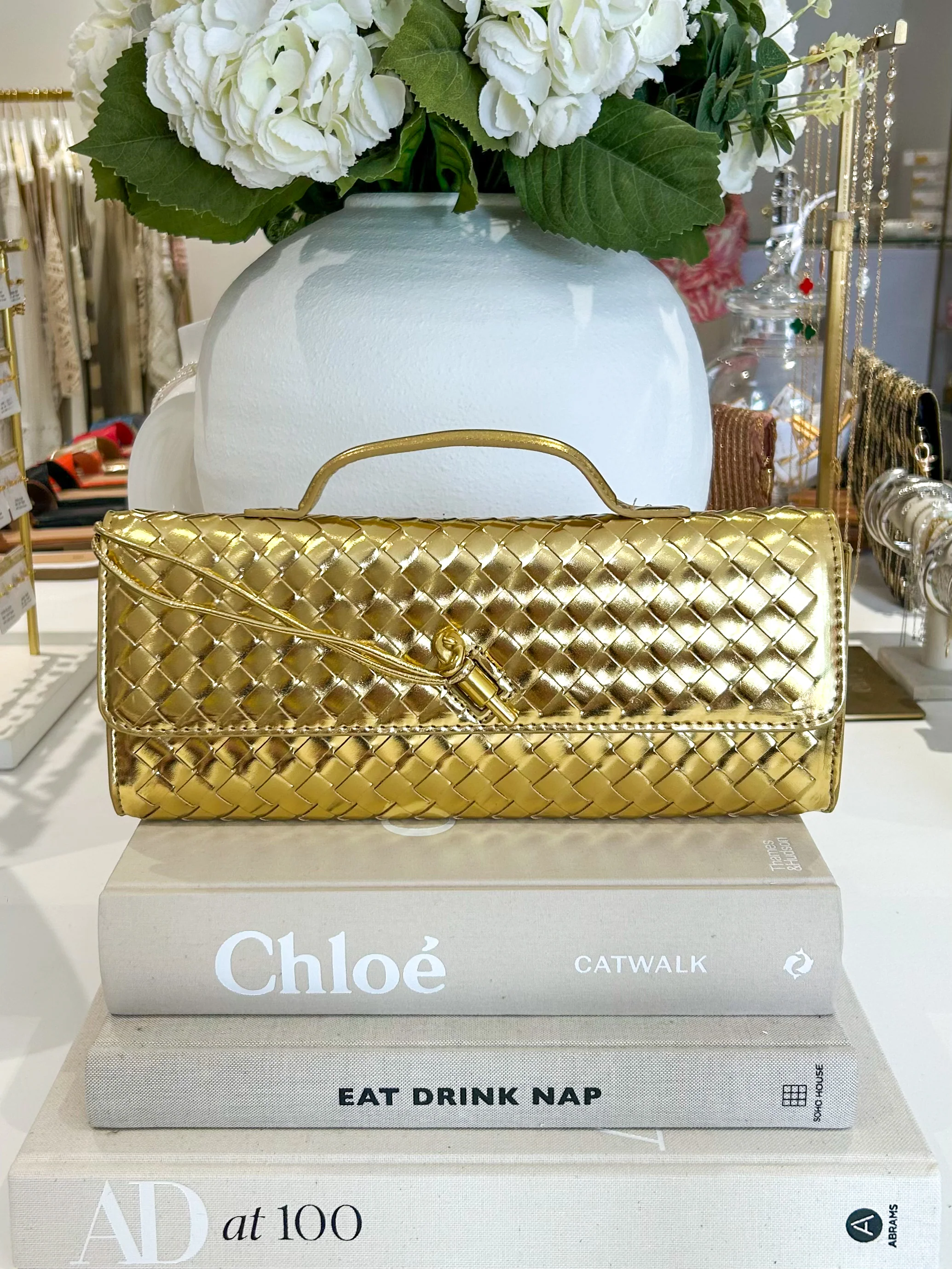 Woven Rectangle Envelope Gold Rod Fasten Clutch Bag (15 Colours) - Image 9